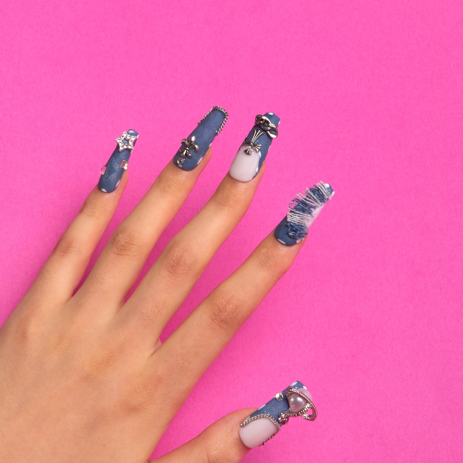 The Street Dancer blue french tip Coffin nails  H61 RTS