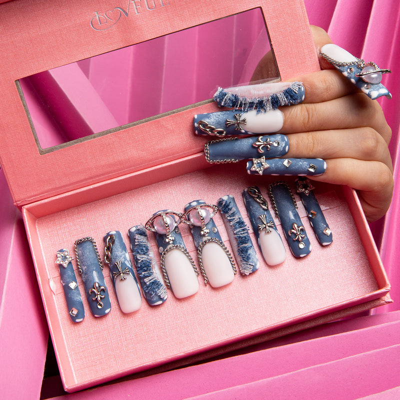 short blue french tip nails