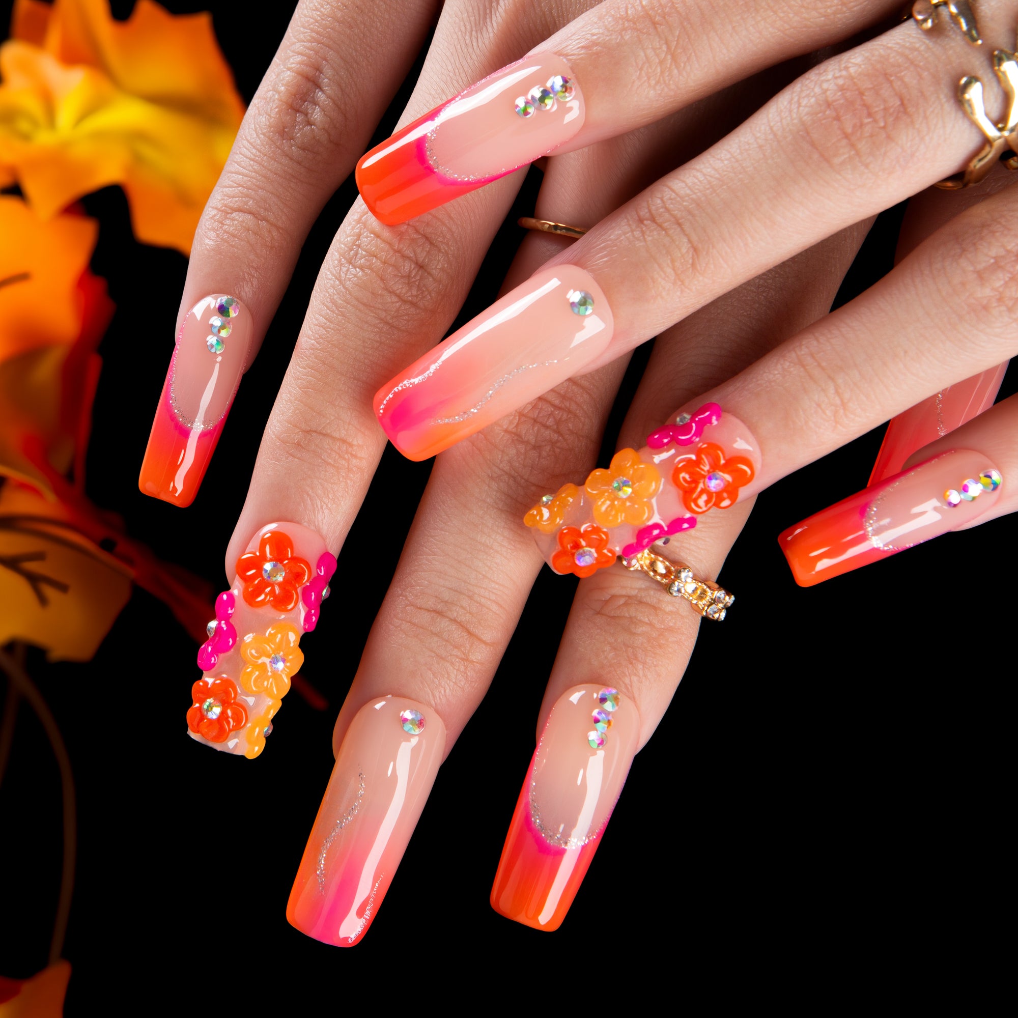 Kiss Me at Sunset Handmade Nails GLOW IN THE DARK H624