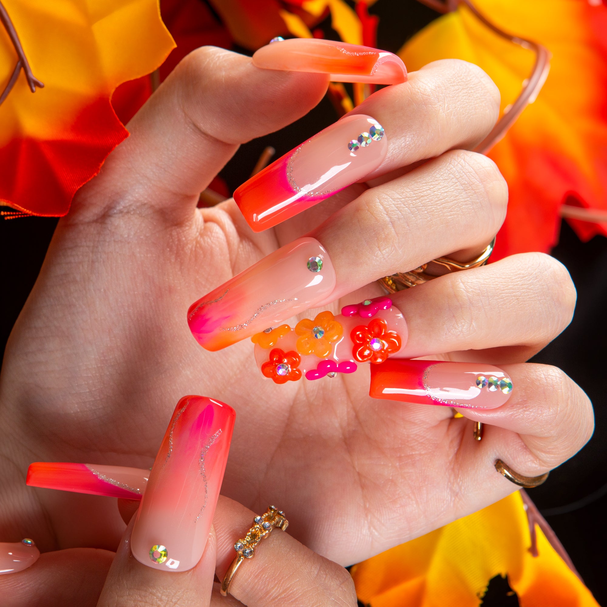 Kiss Me at Sunset Handmade Nails GLOW IN THE DARK H624