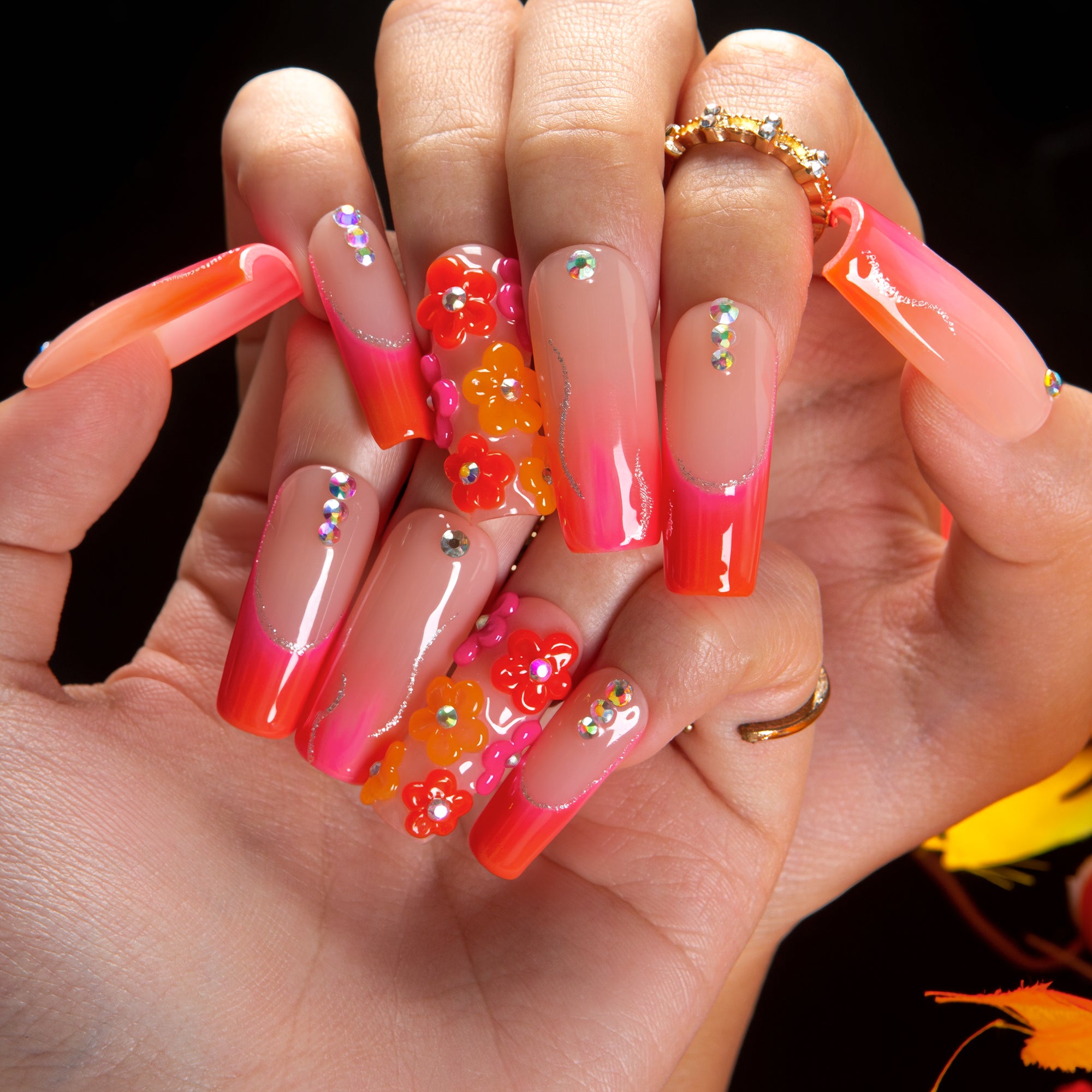 Kiss Me at Sunset Handmade Nails GLOW IN THE DARK H624
