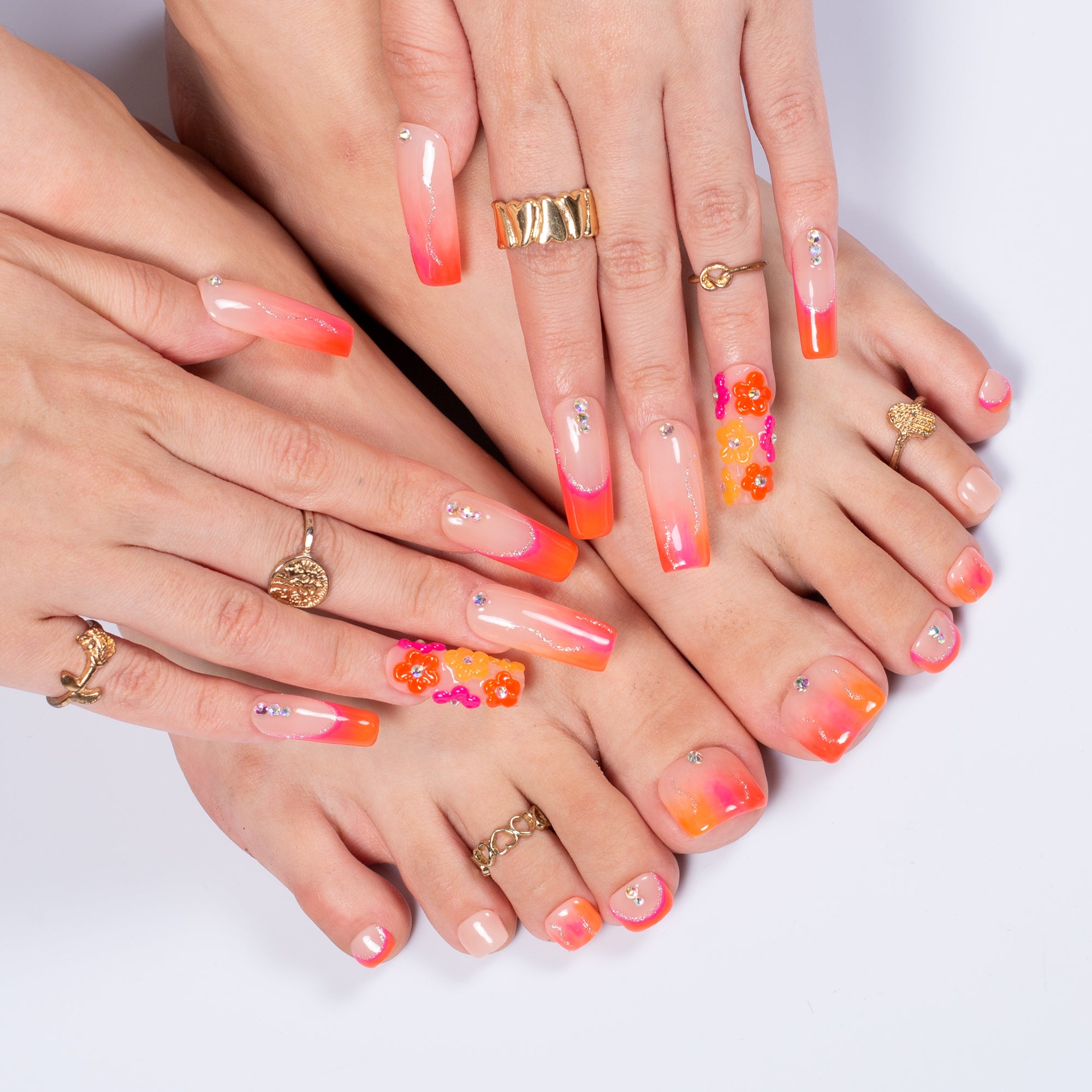 Kiss Me at Sunset Combo Set Handmade Nails GLOW IN THE DARK H624+T624