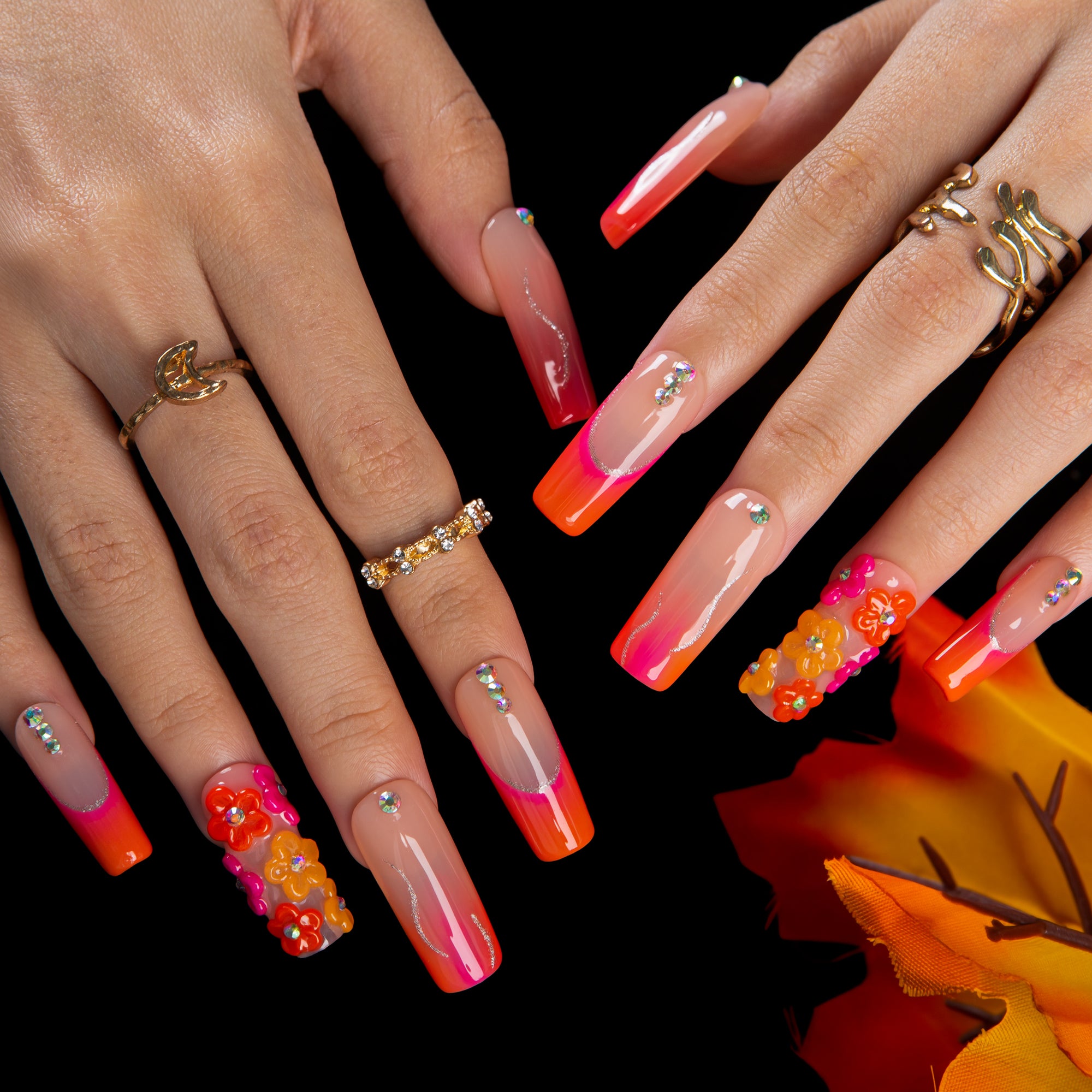 Kiss Me at Sunset Handmade Nails GLOW IN THE DARK H624