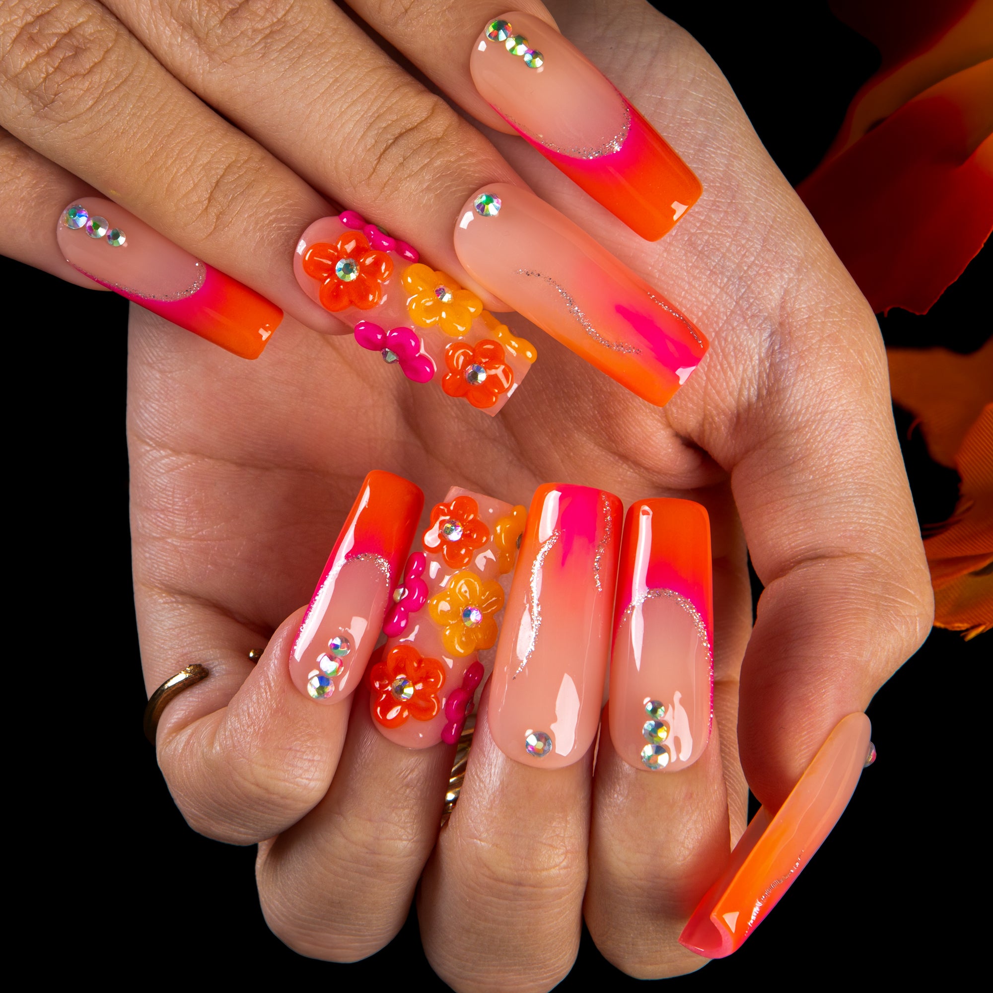 Kiss Me at Sunset Handmade Nails GLOW IN THE DARK H624
