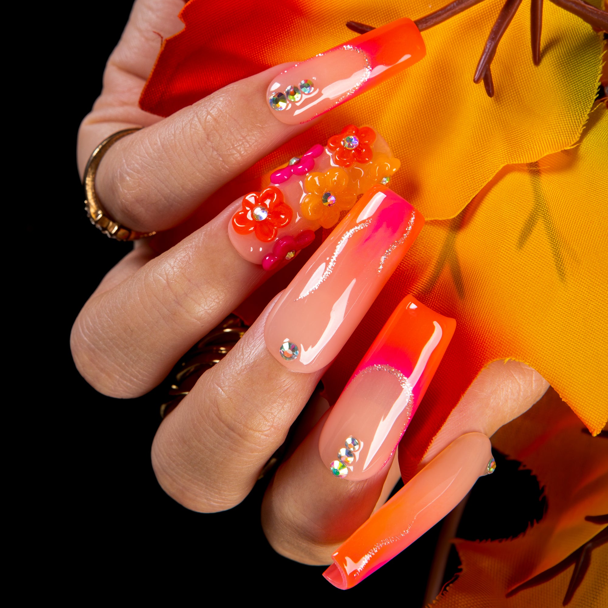 Kiss Me at Sunset Handmade Nails GLOW IN THE DARK H624
