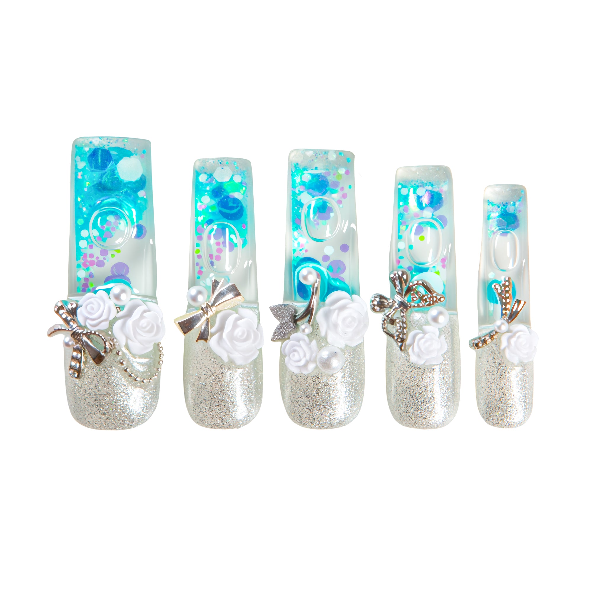 Frozen Garden Handmade Fluid Glitter Nails GLOW IN THE DARK H631