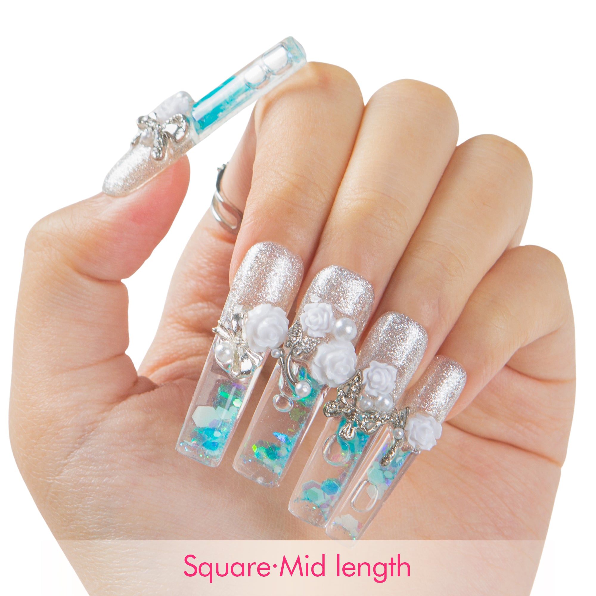 Frozen Garden Handmade Fluid Glitter Nails GLOW IN THE DARK H631