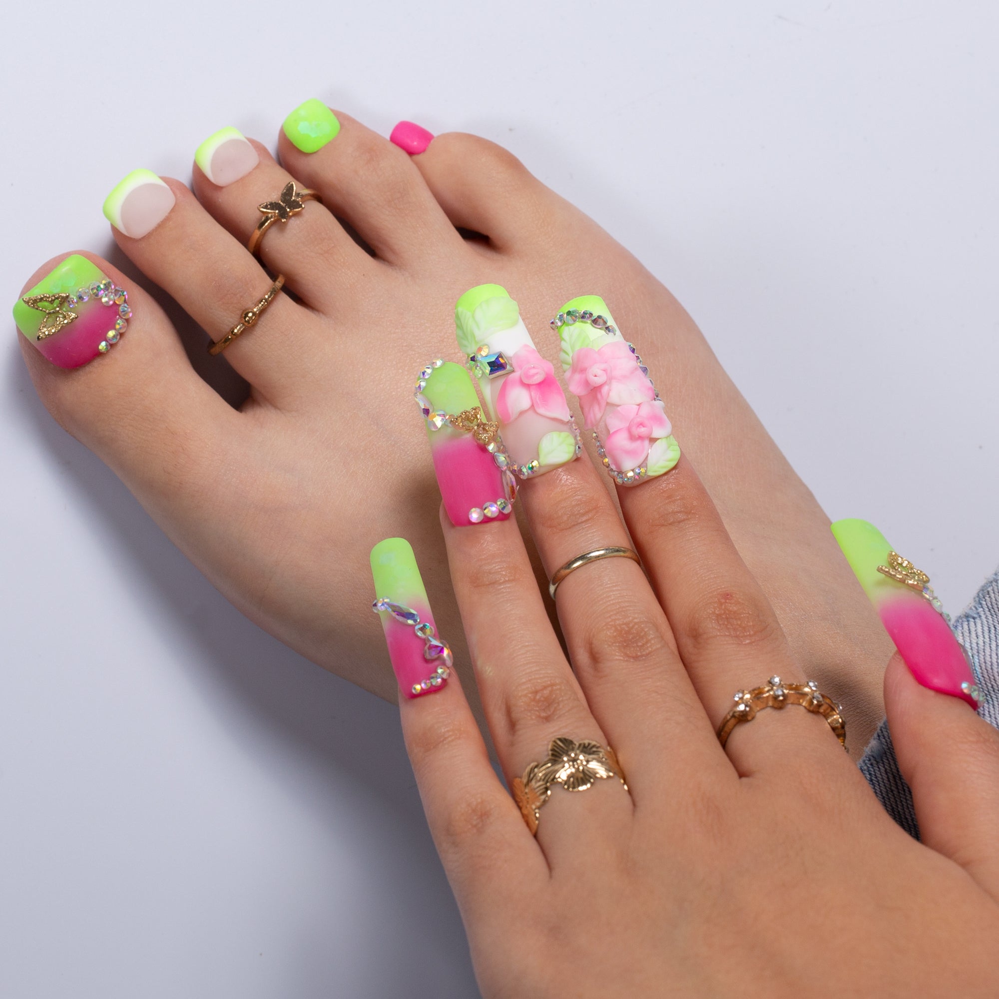 Neon Nectar Combo Set Handmade Nails H632+T632