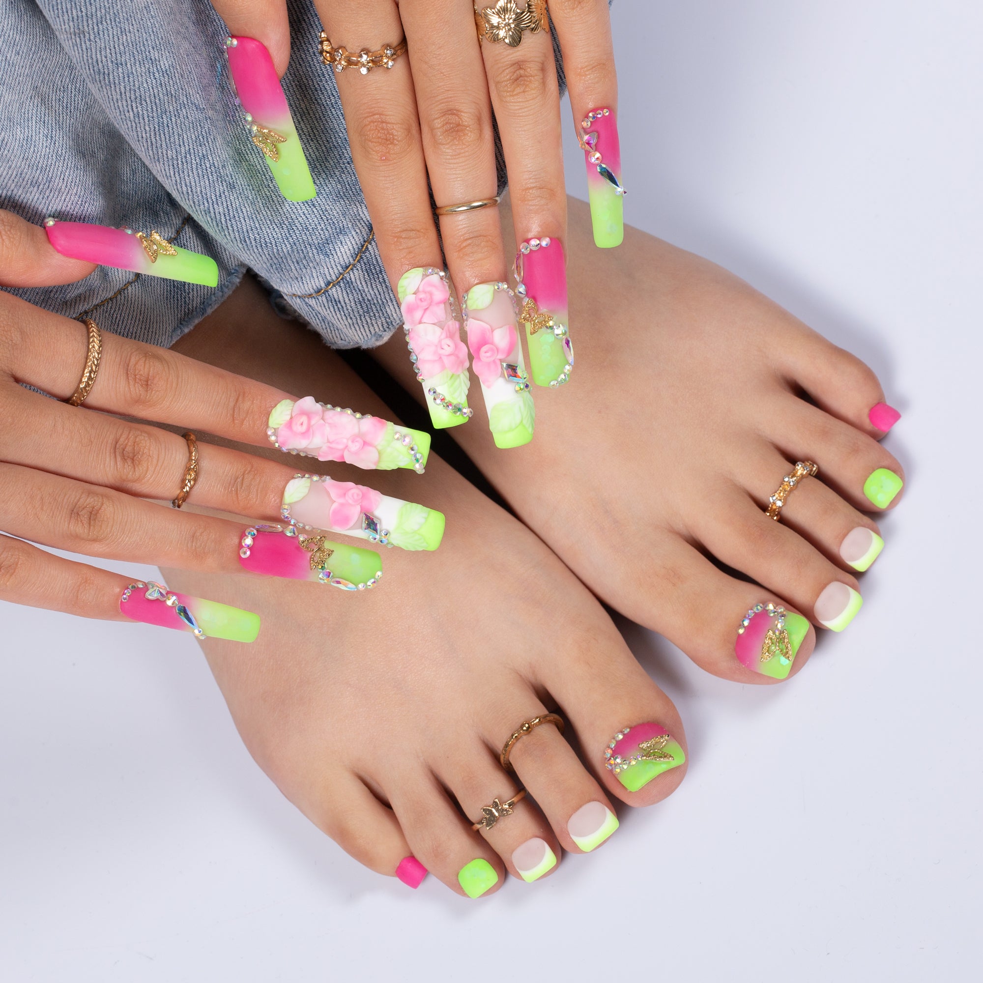 Neon Nectar Combo Set Handmade Nails H632+T632