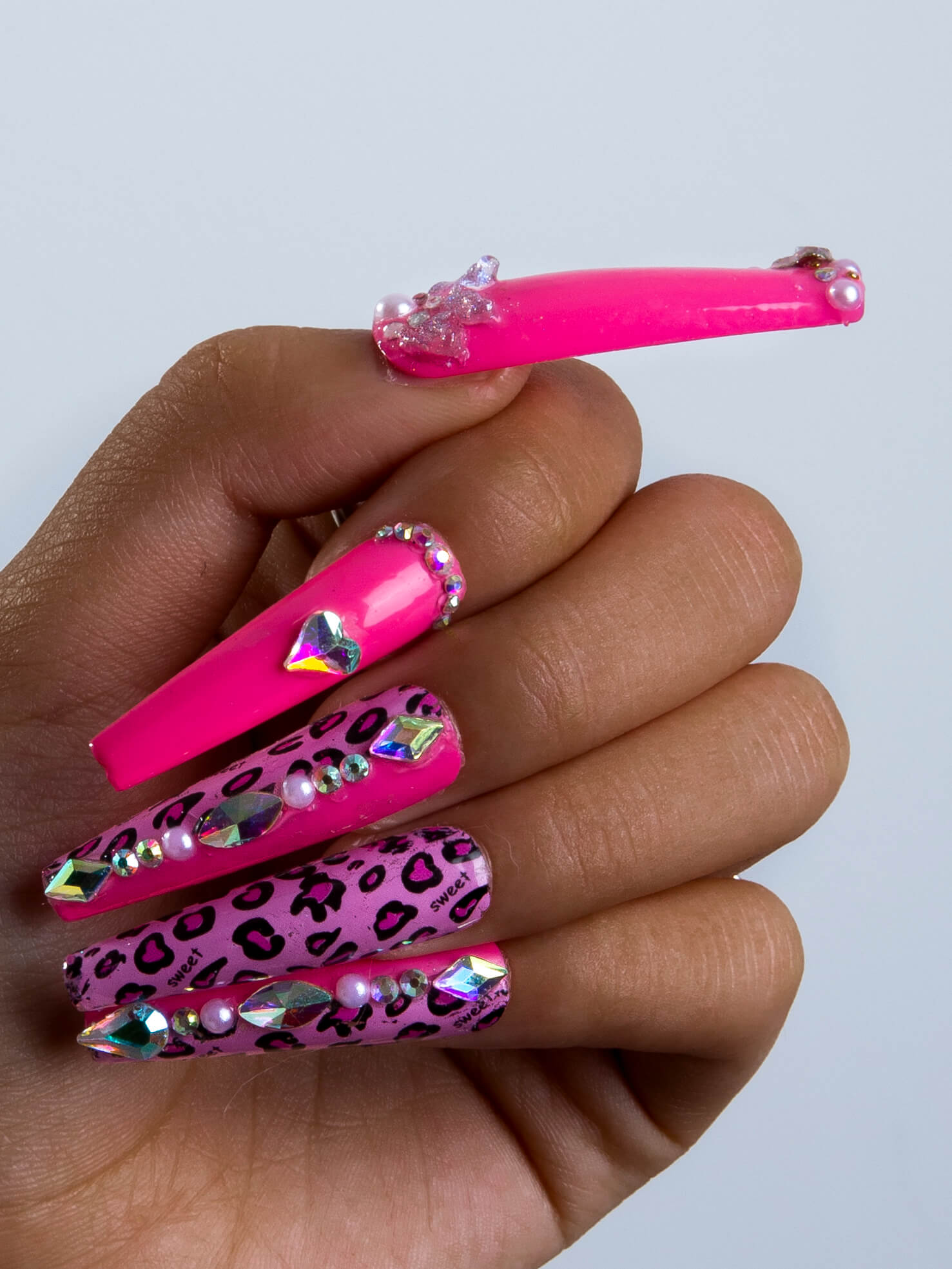 pink leopard press on nails