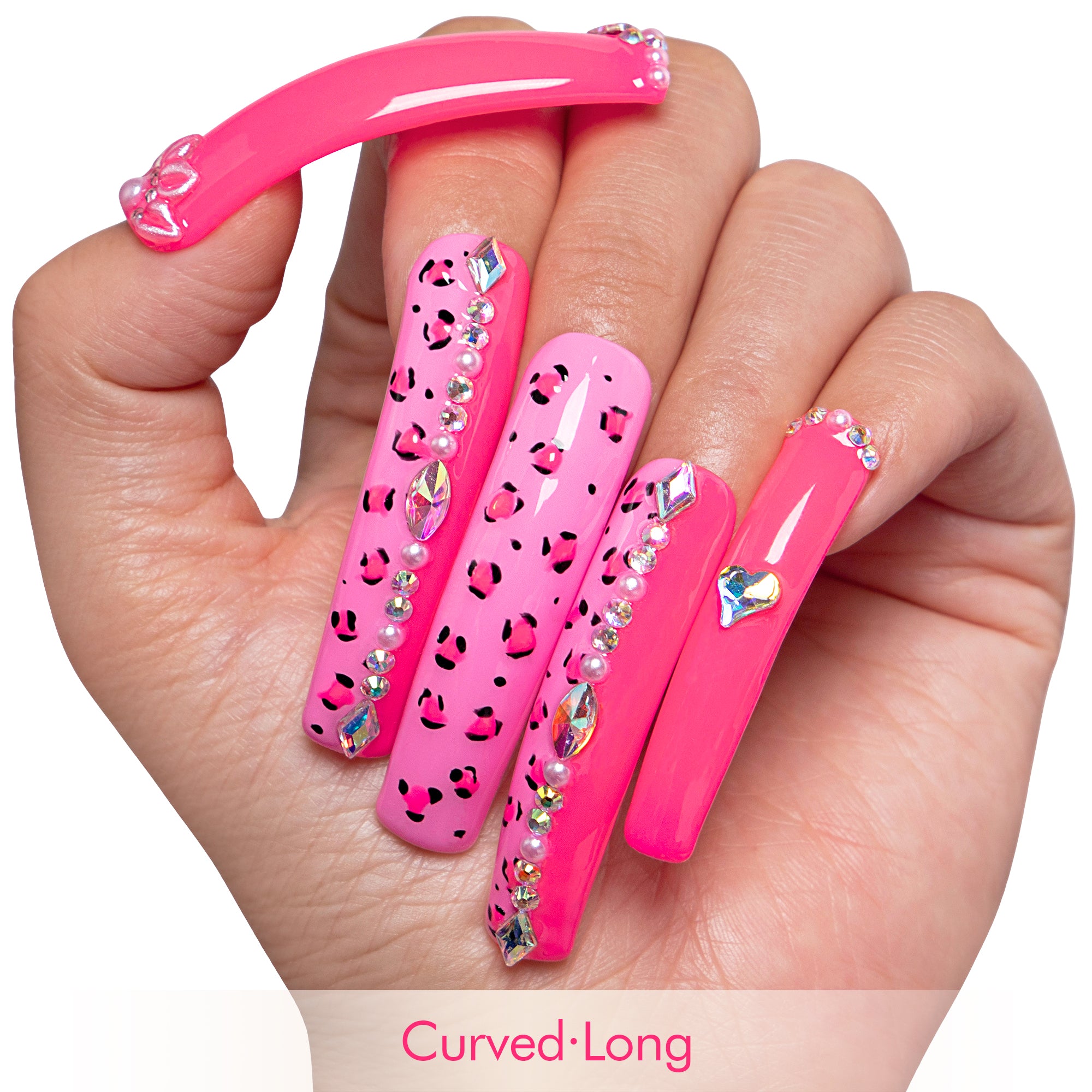 Pink Leopard Handmade Nails H64