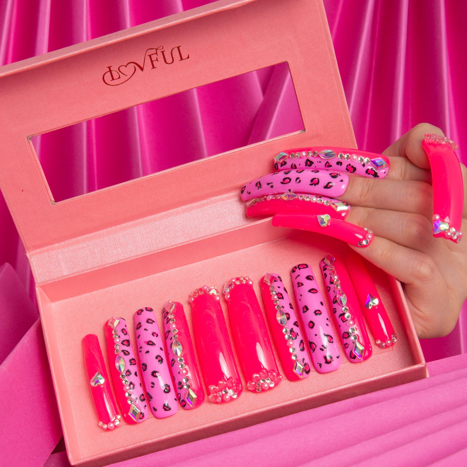 Pink Leopard Handmade Curve Nails H64