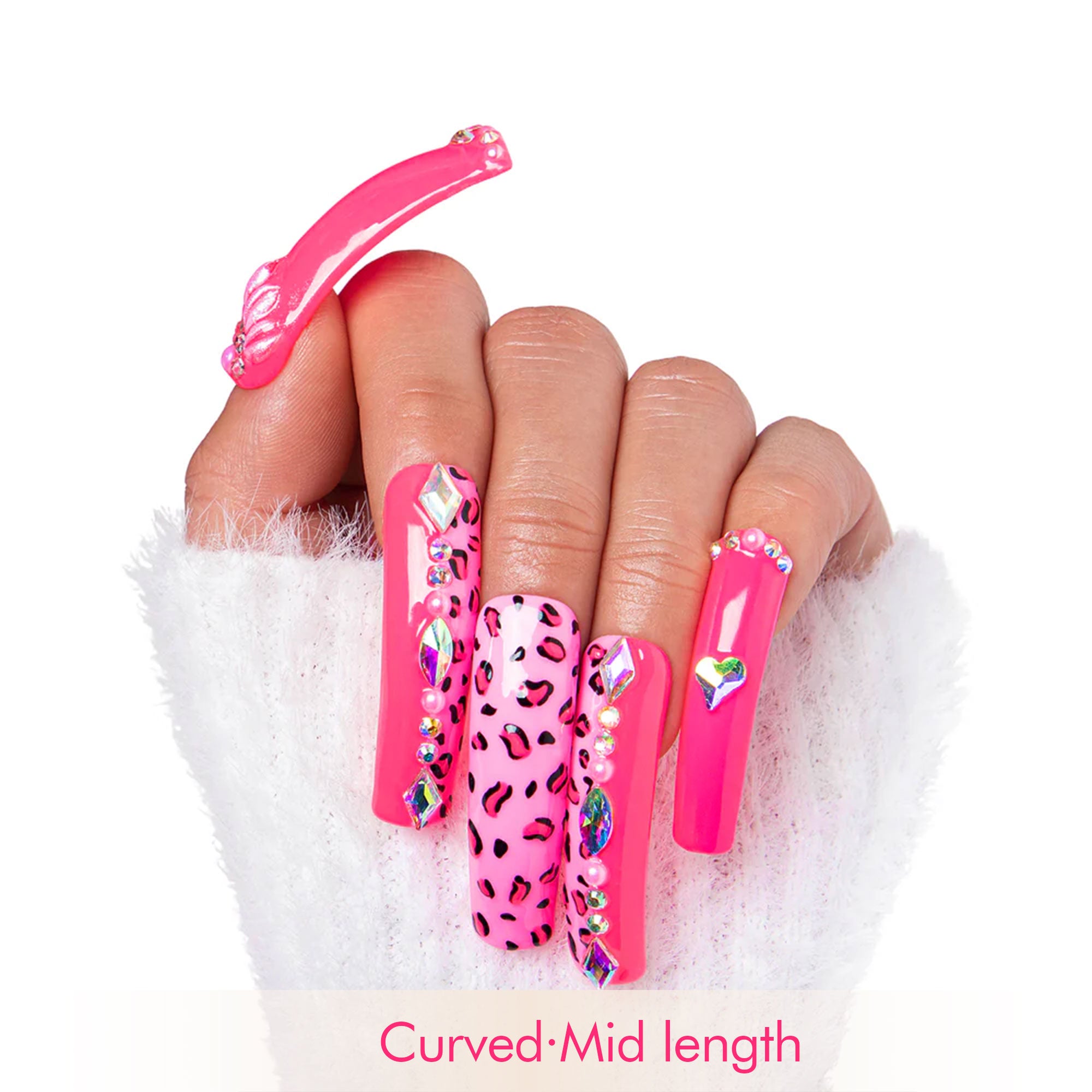 Pink Leopard Handmade Nails H64