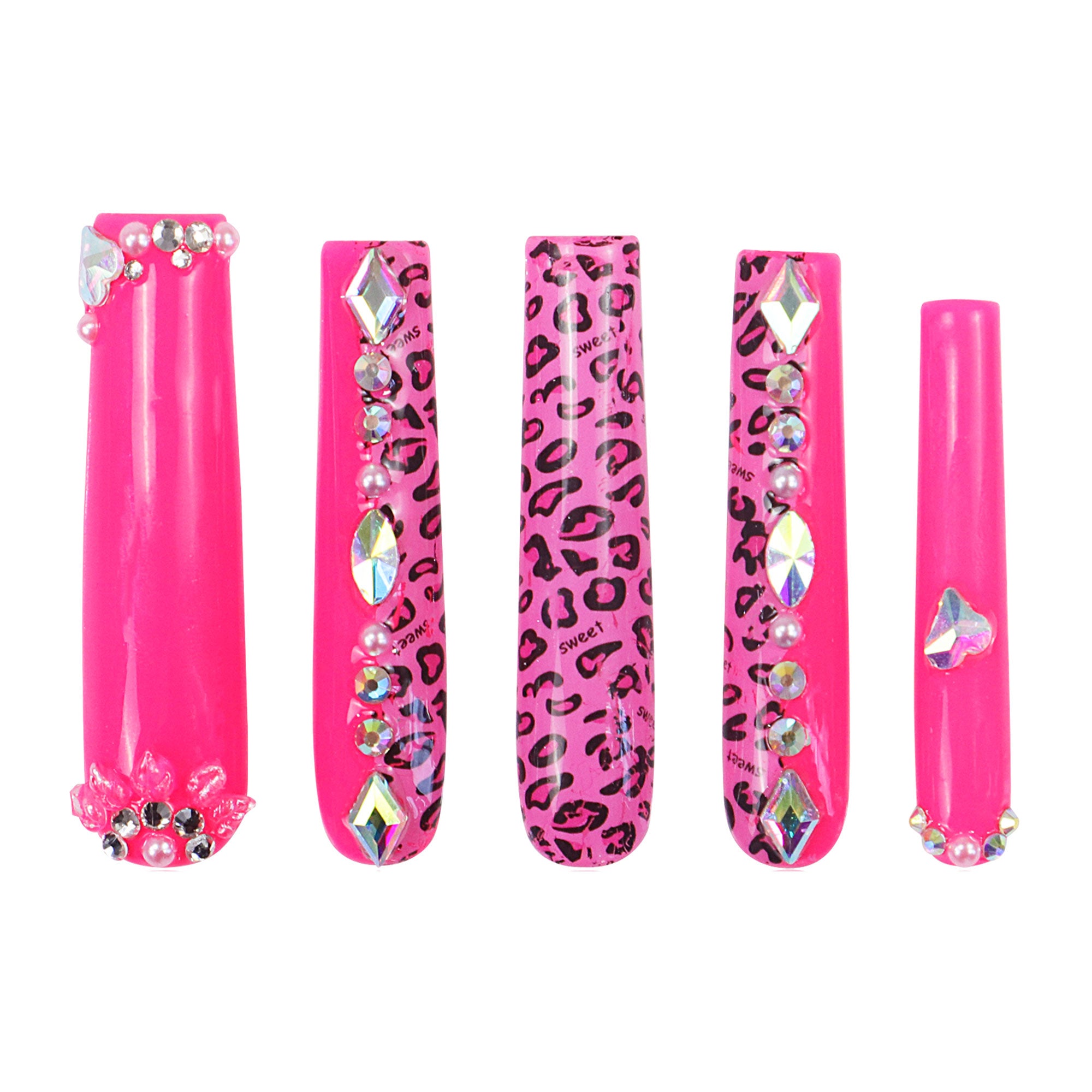 Pink Leopard Handmade Nails H64