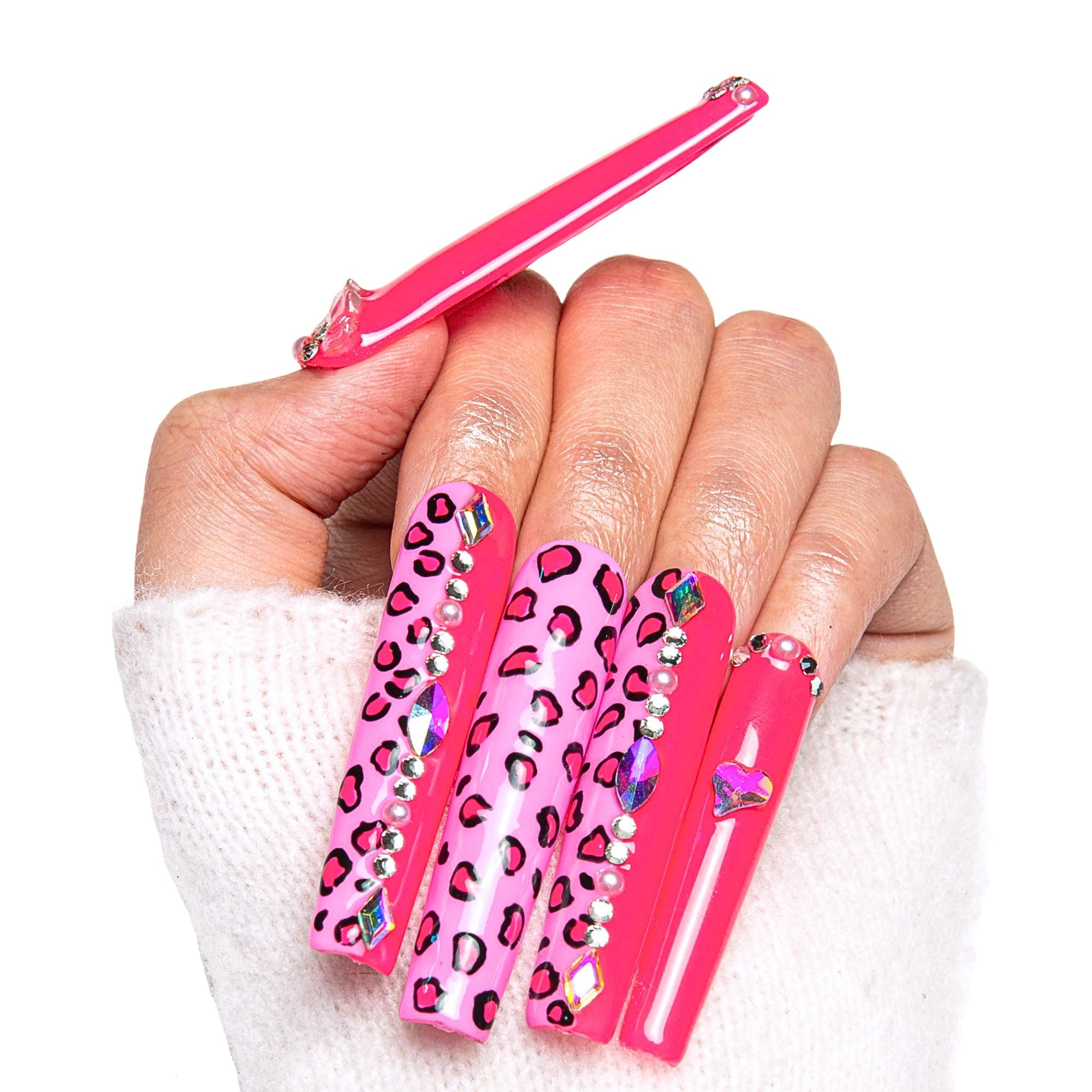 Pink Leopard Handmade Nails H64