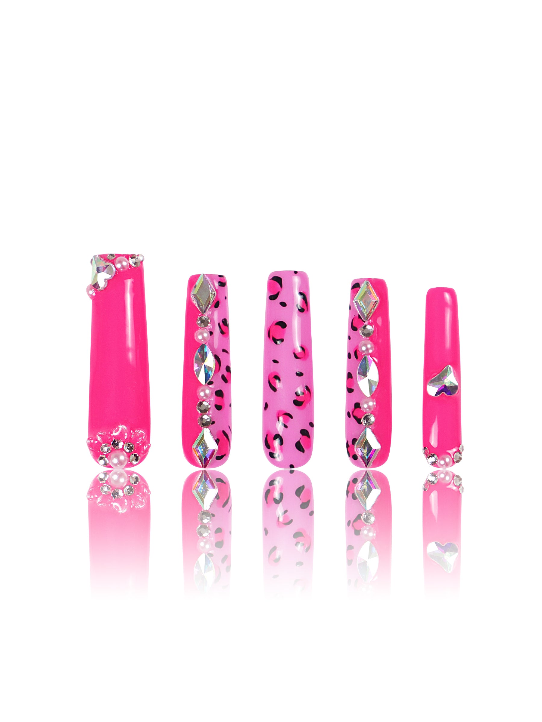 Pink Leopard Handmade Square Nails H64