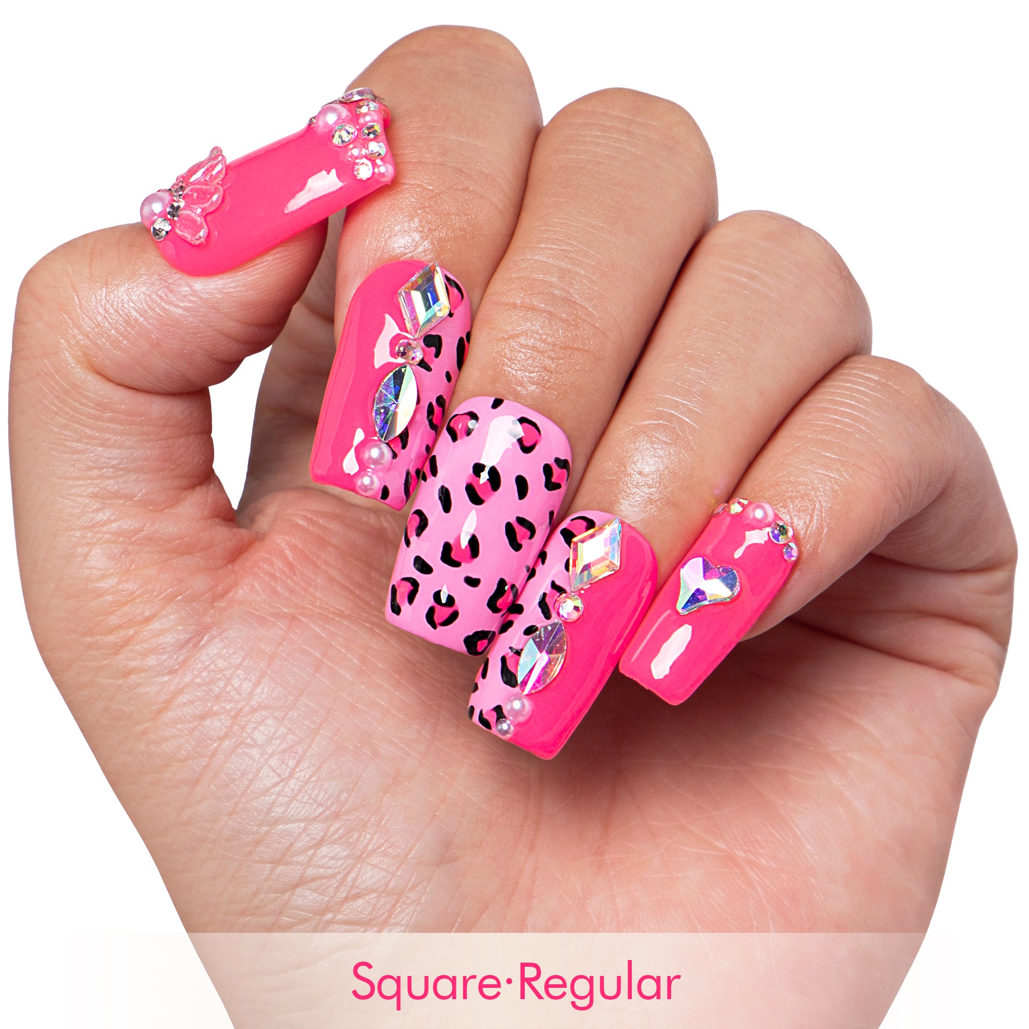 Pink Leopard Handmade Nails H64
