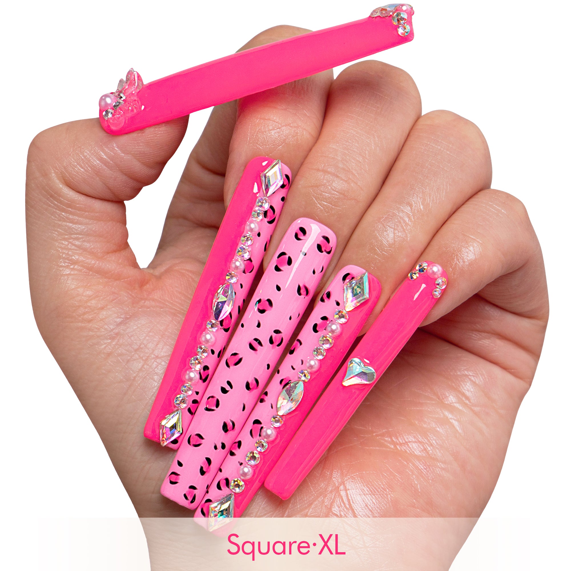 Pink Leopard Handmade Nails H64