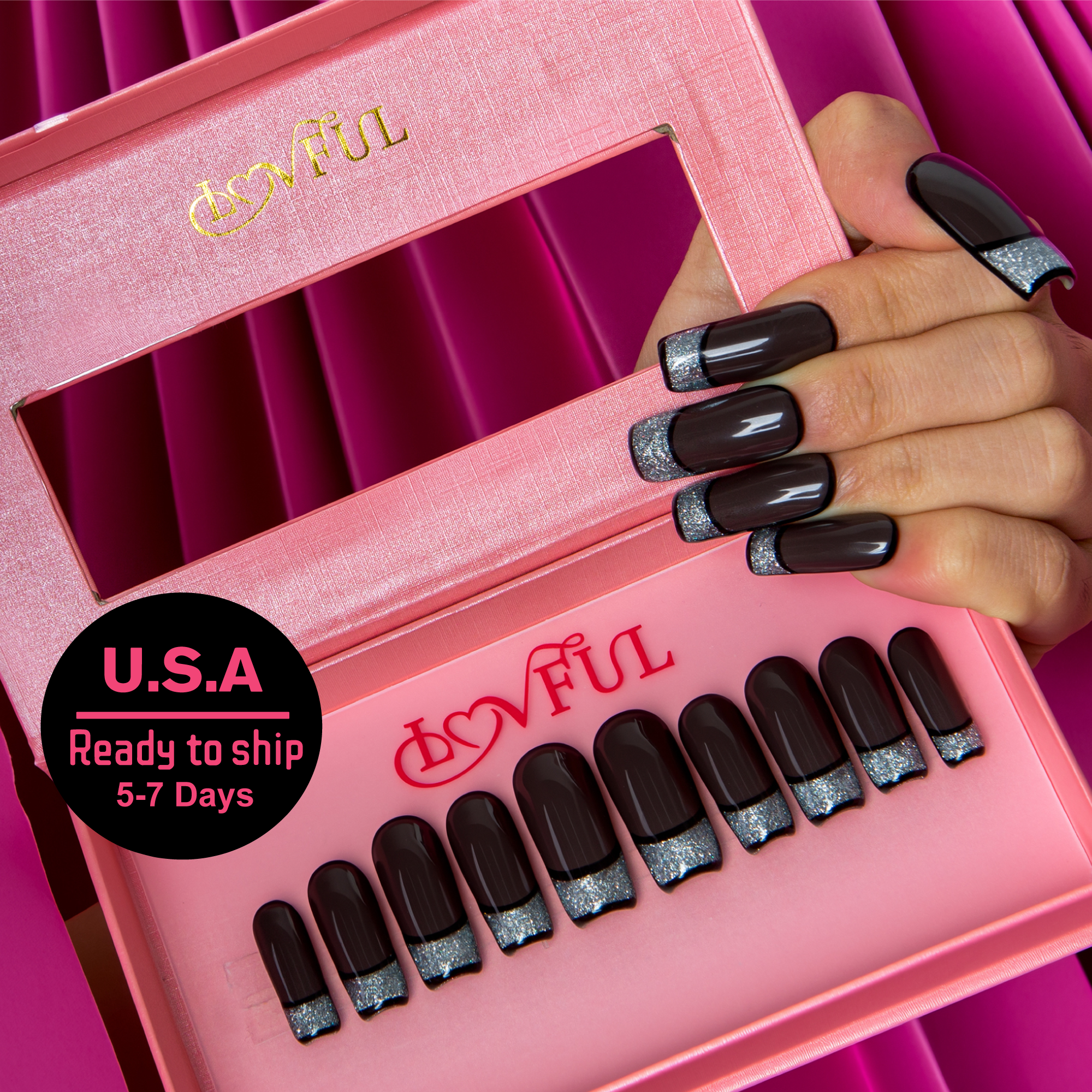 Obsidian Affair Handmade Square Nails H642 RTS