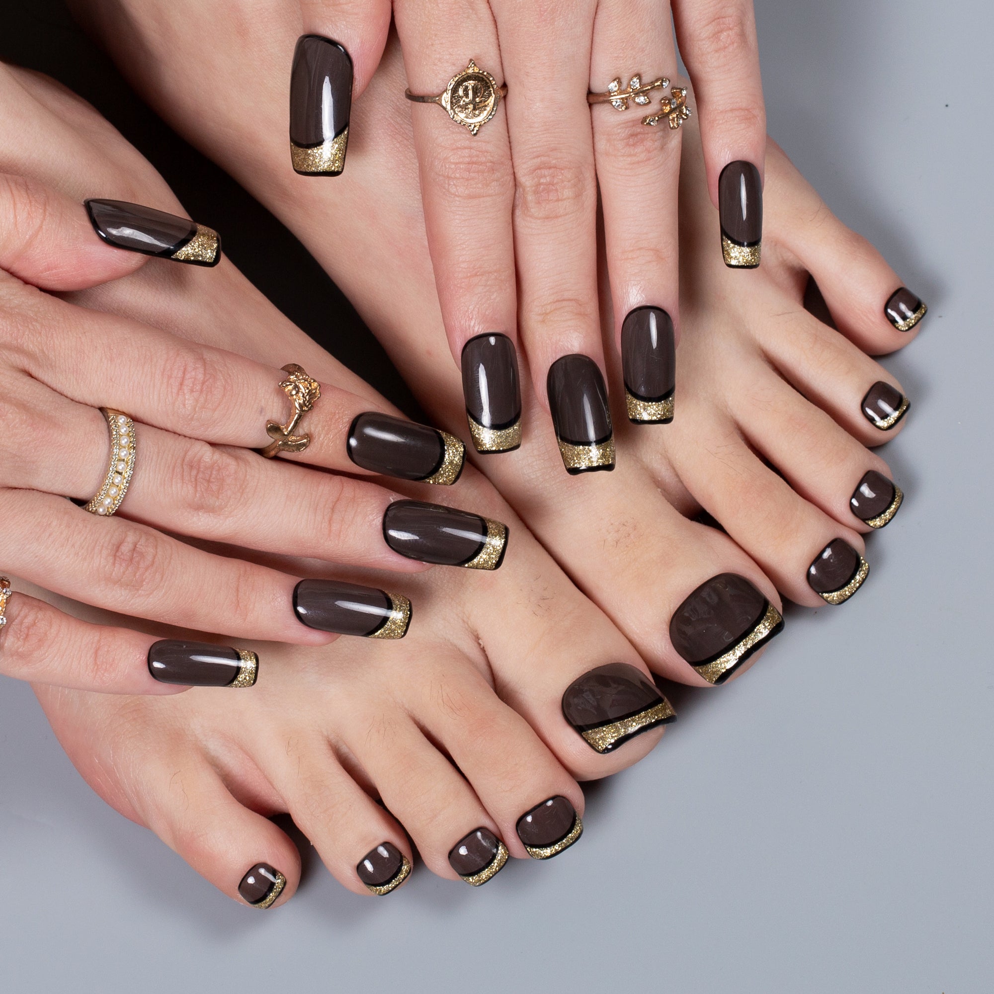 Noir Affair Combo Set Handmade Nails H643+T643