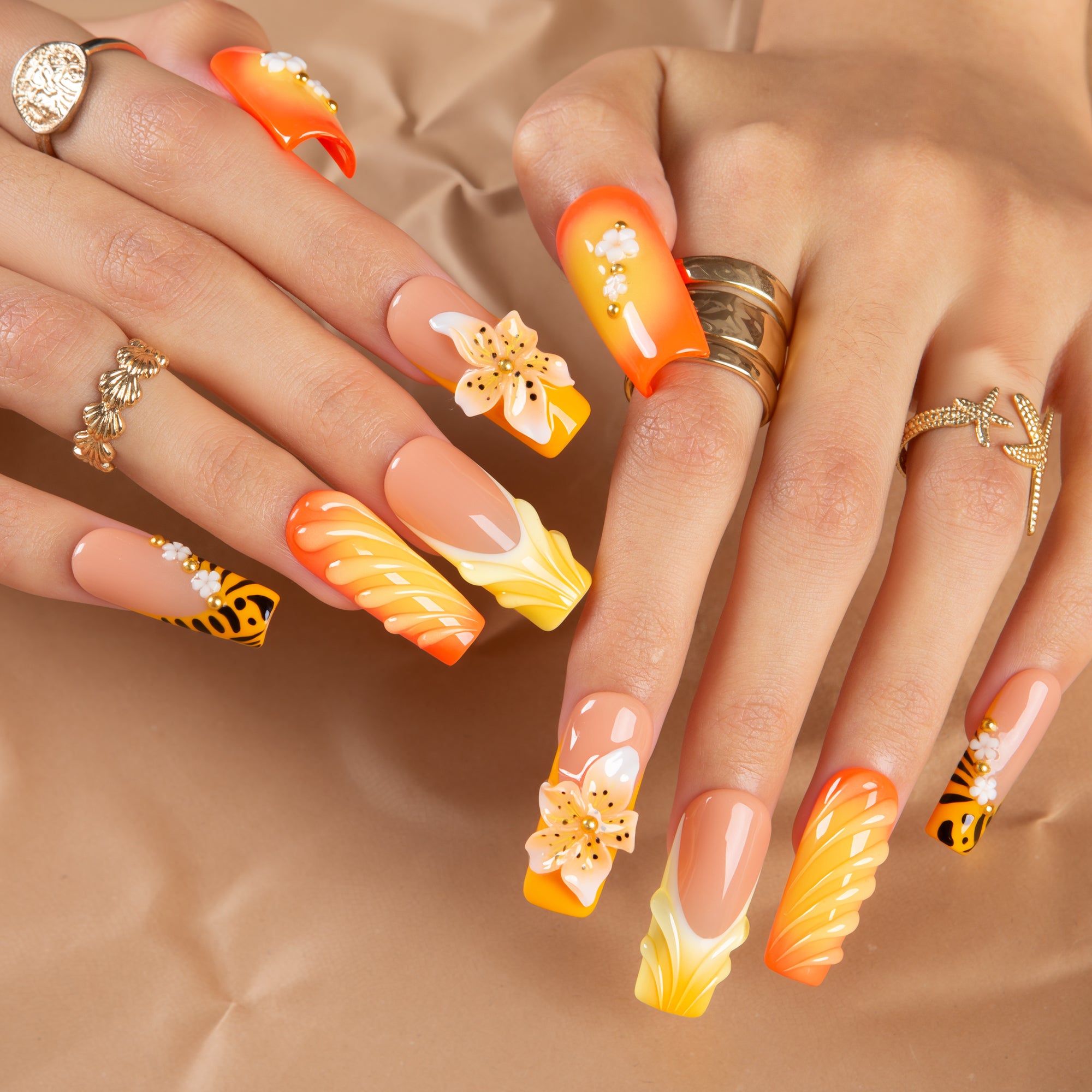 Burn baby, Burn Handmade Nails H645