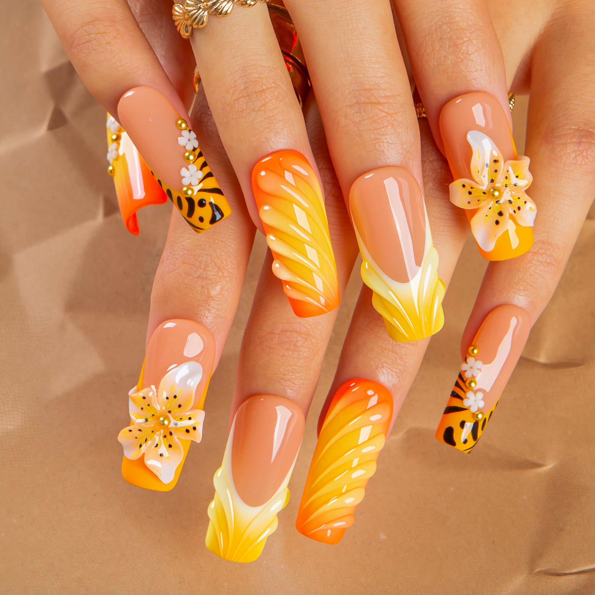 Burn baby, Burn Handmade Nails H645
