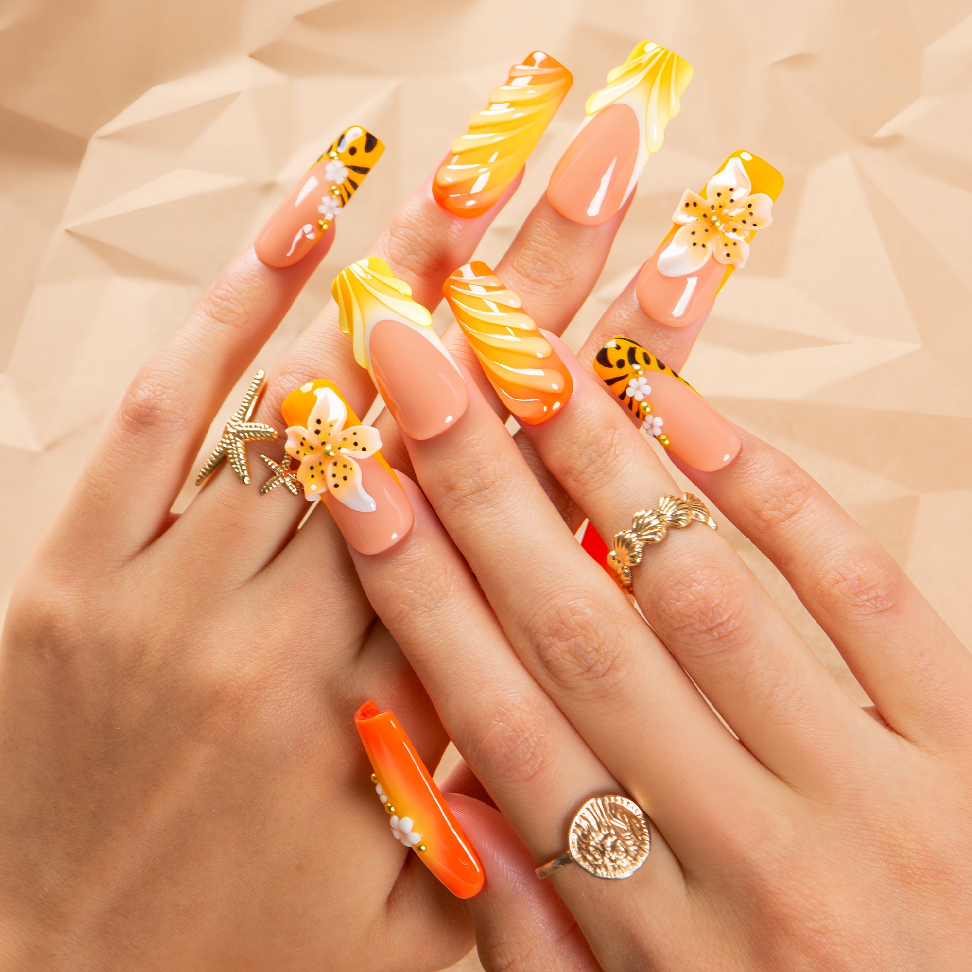 Burn baby, Burn Handmade Nails H645