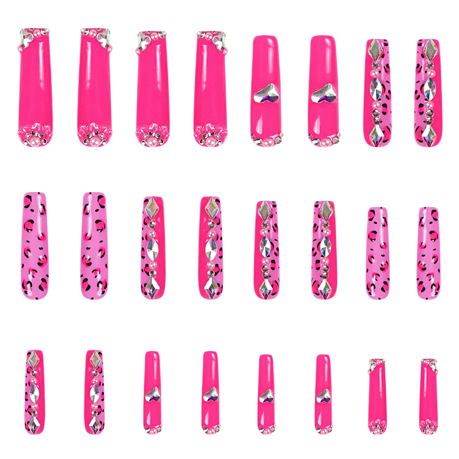 Pink Leopard Handmade Nails 24pcs H64