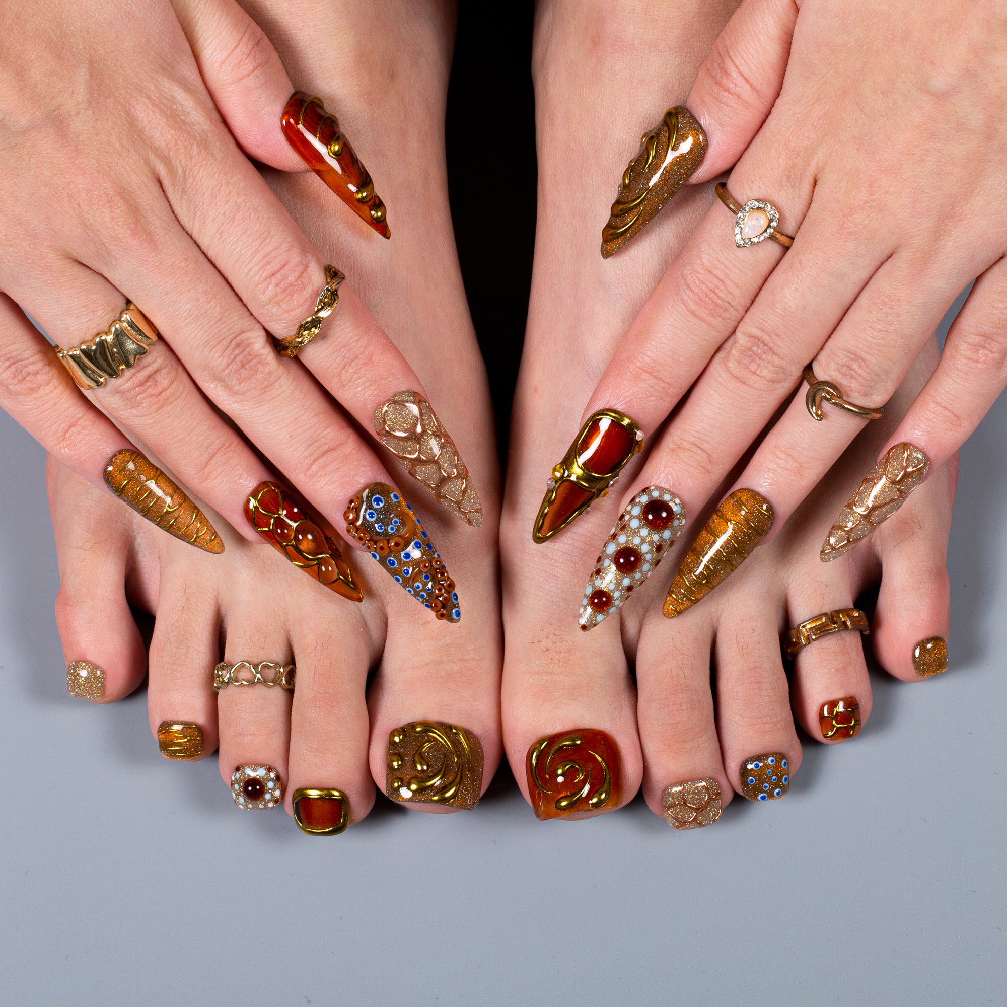 Amber Relic Combo Set Handmade Nails H654+T654