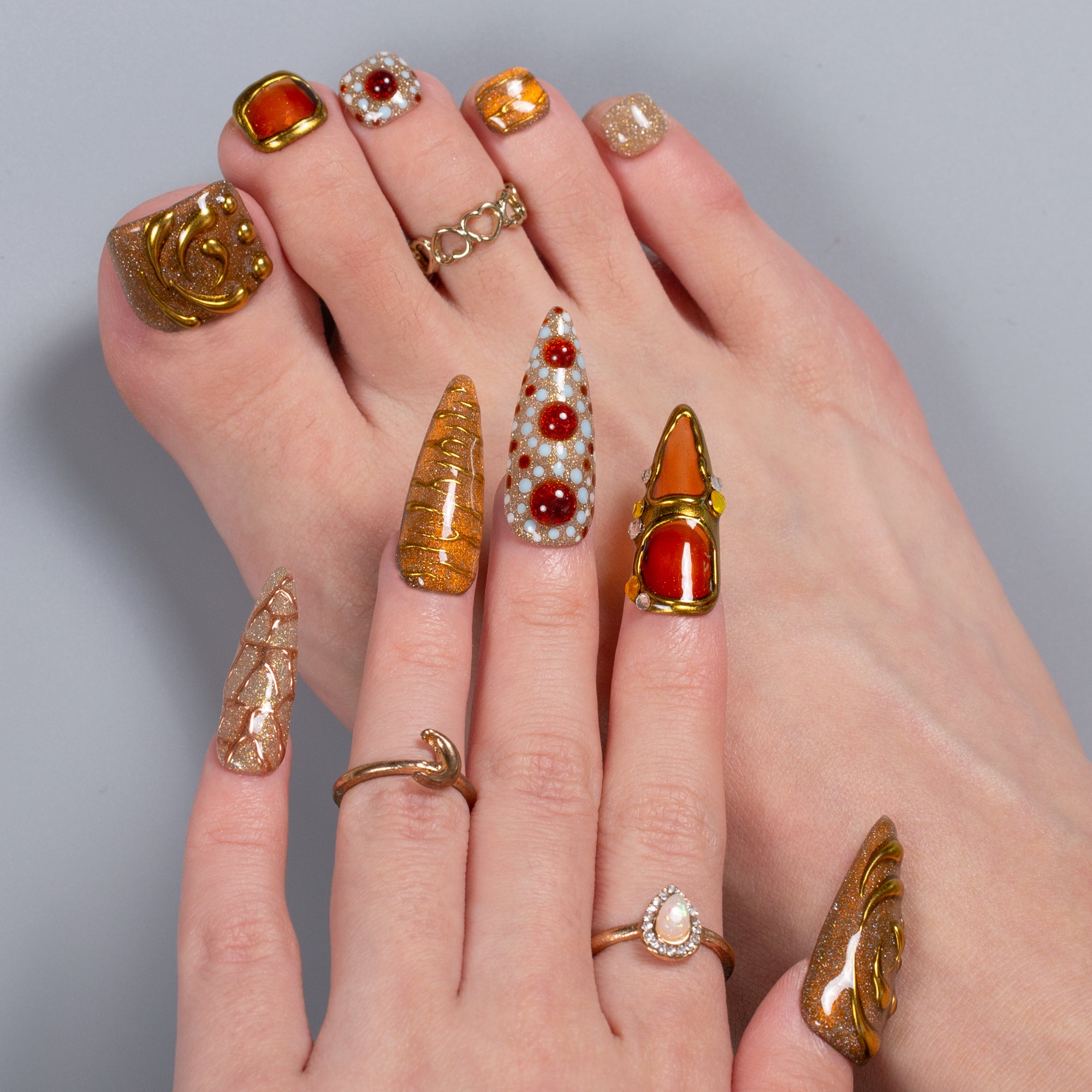 Amber Relic Combo Set Handmade Nails H654+T654