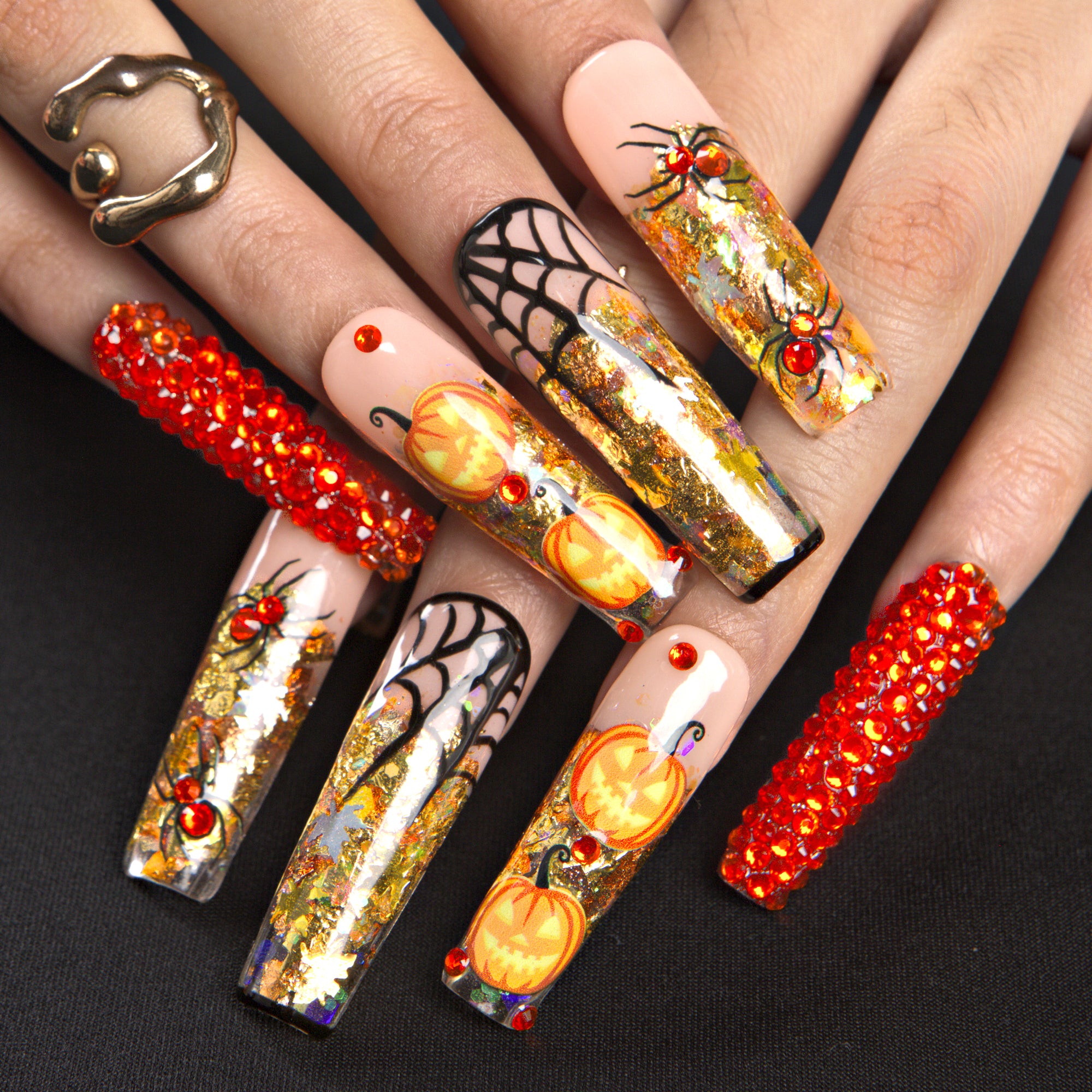Pumpkin Party Handmade Nails H661
