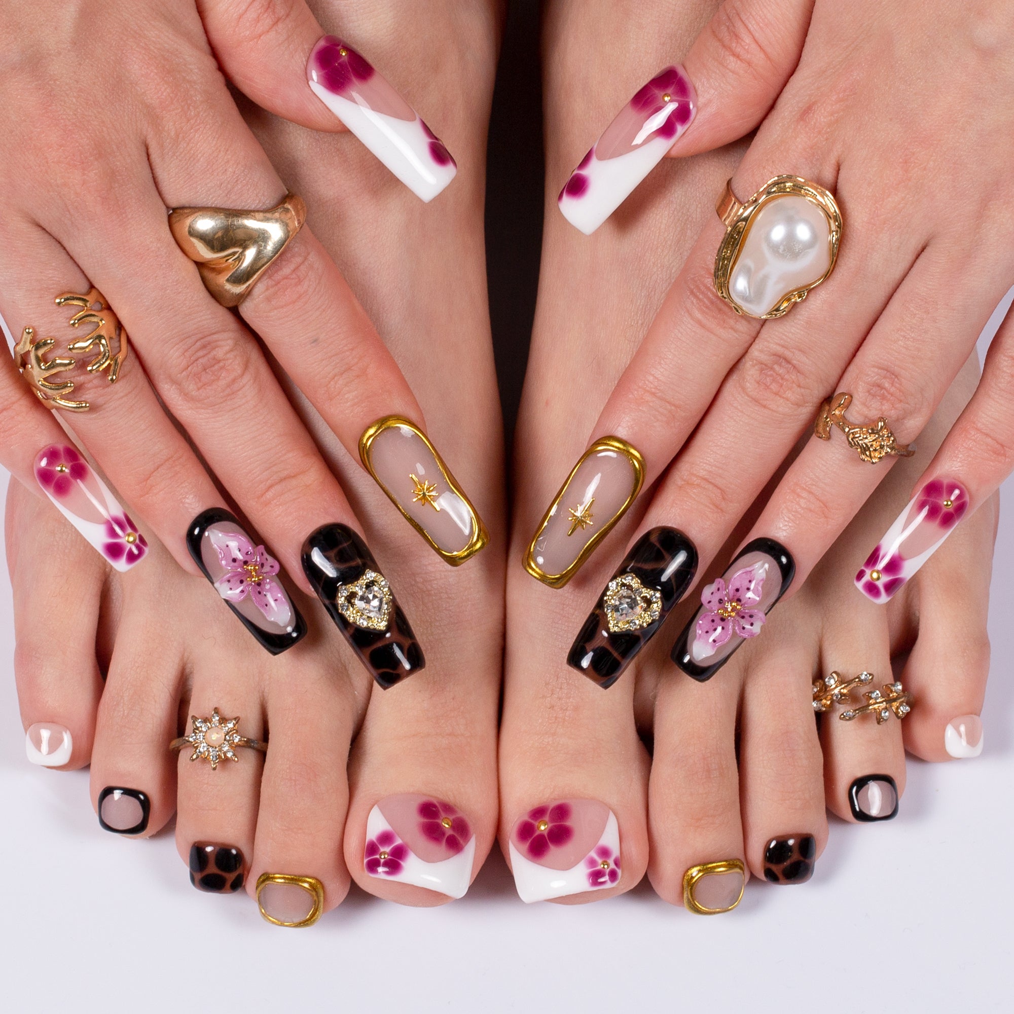 Bordeaux Kiss Combo Set Handmade Nails H665+T665