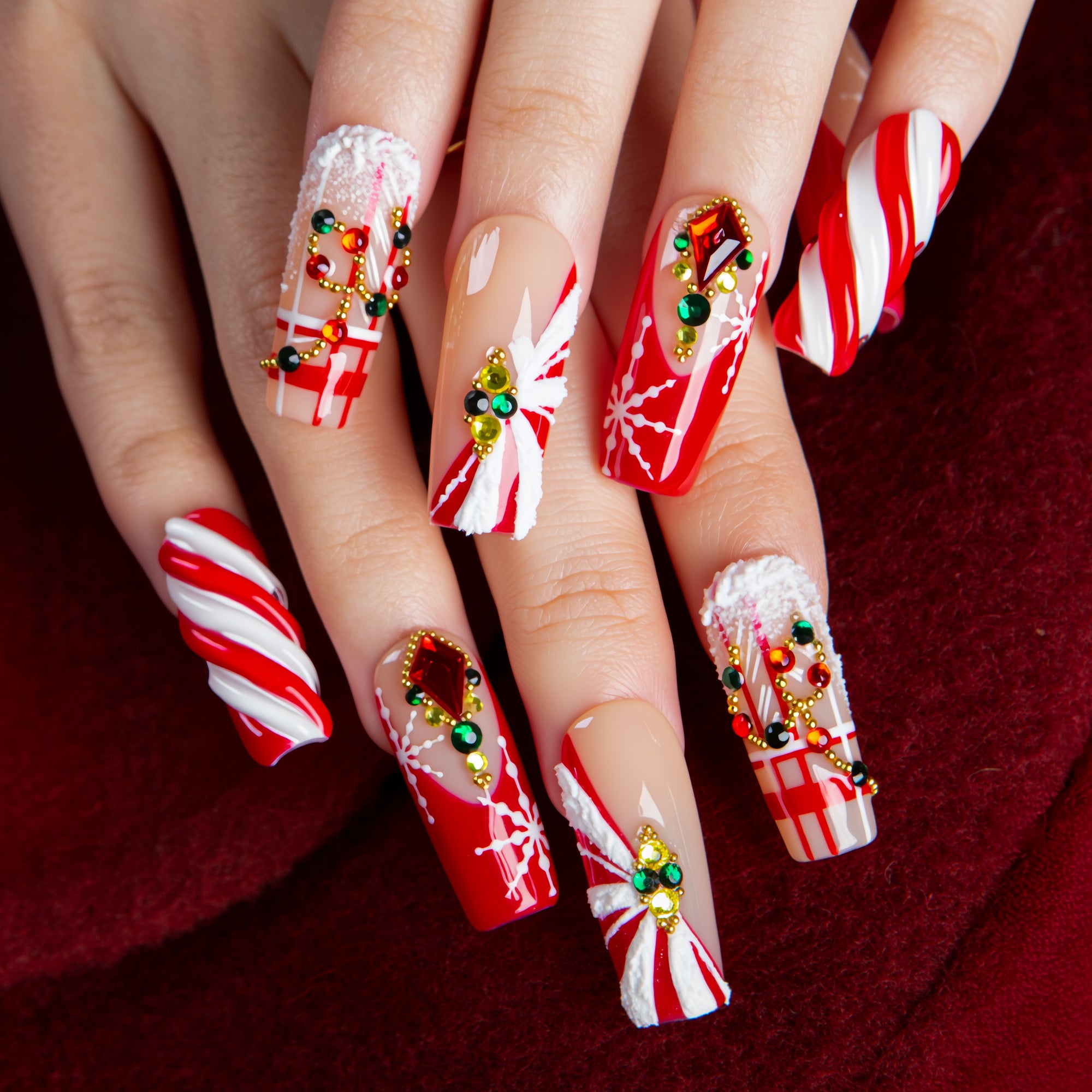 Candy Noel Handmade Square Nails H675 RTS