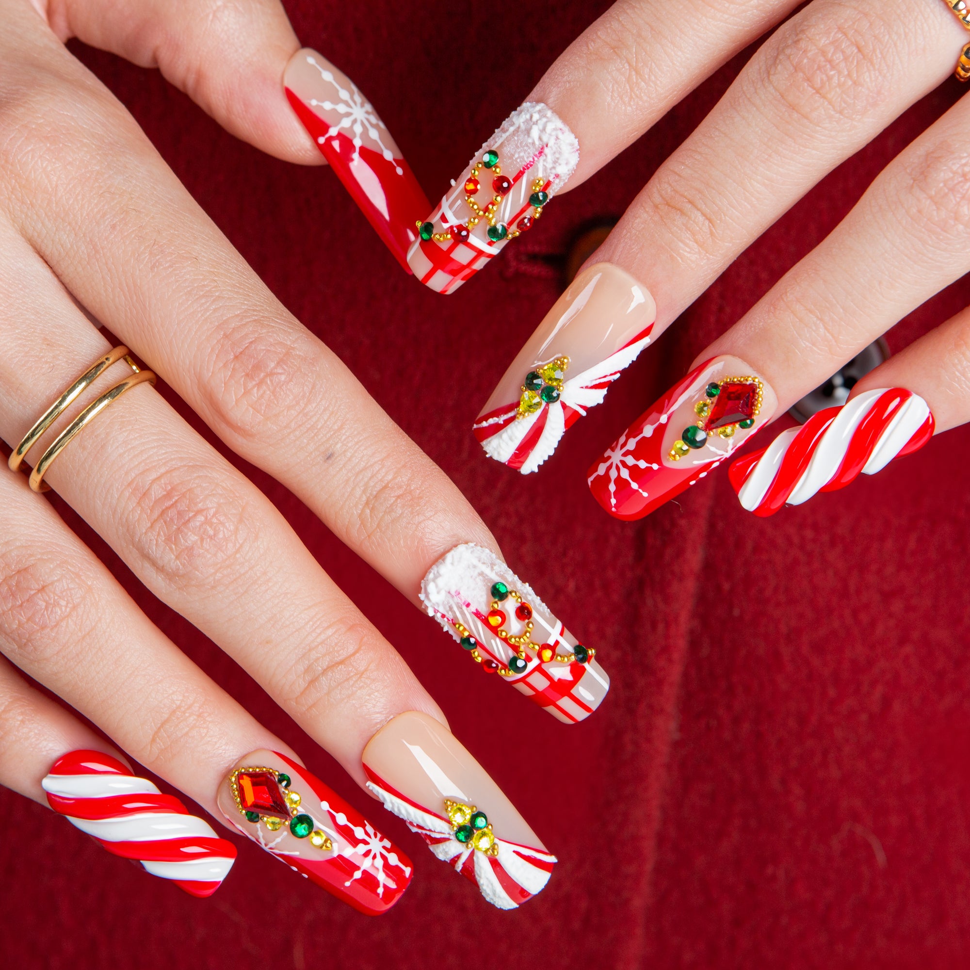 Candy Noel Handmade Square Nails H675 RTS