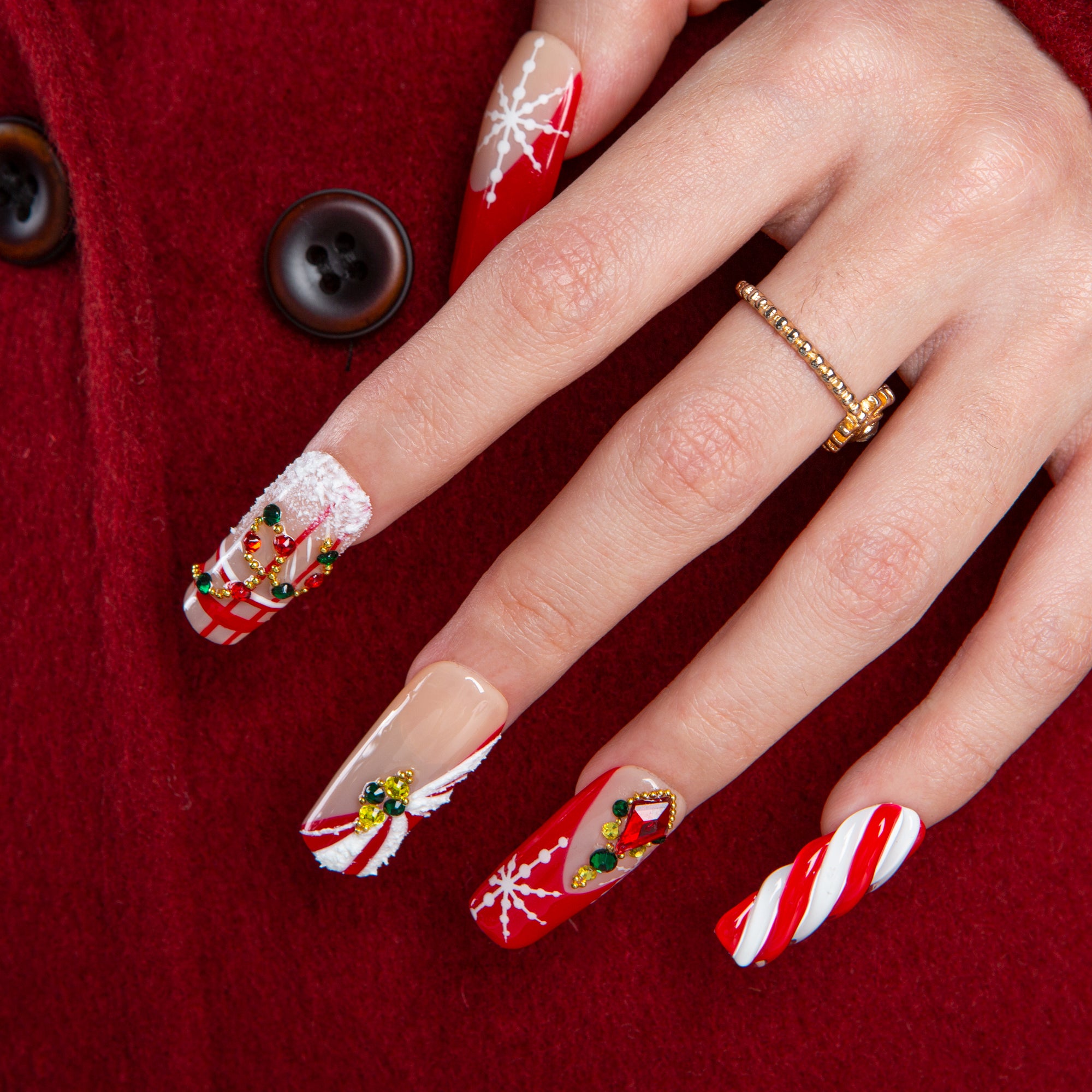 Candy Noel Handmade Square Nails H675 RTS