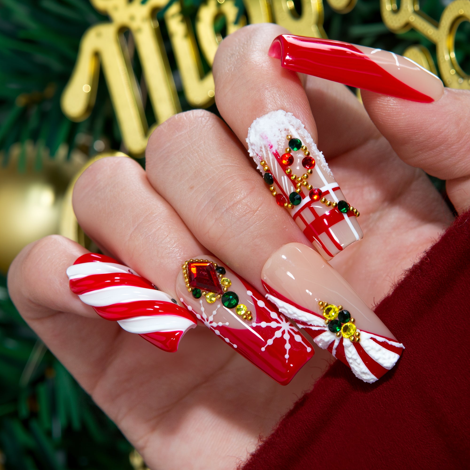 Candy Noel Handmade Square Nails H675 RTS