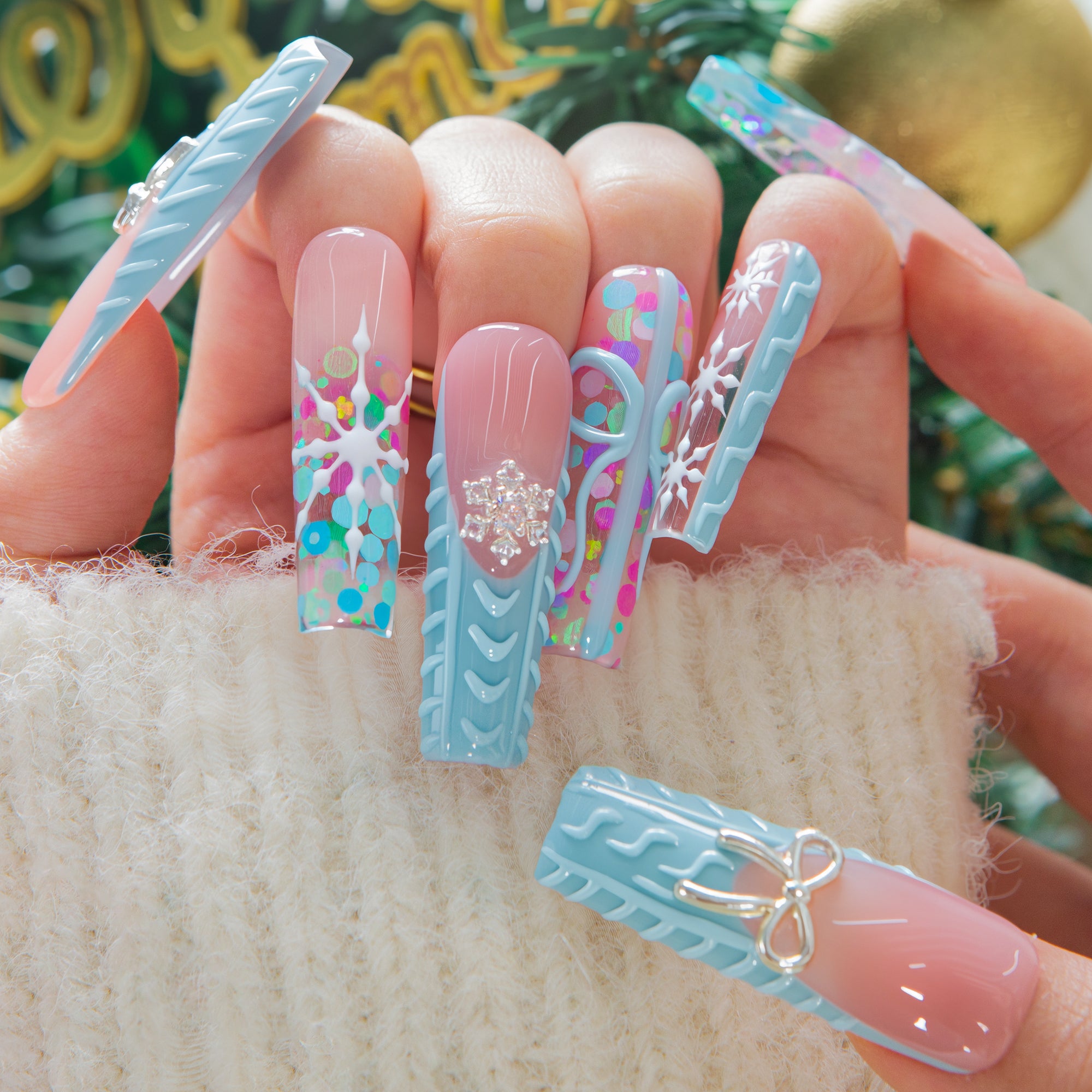 Winter Cozy Handmade Square Nails H677 RTS