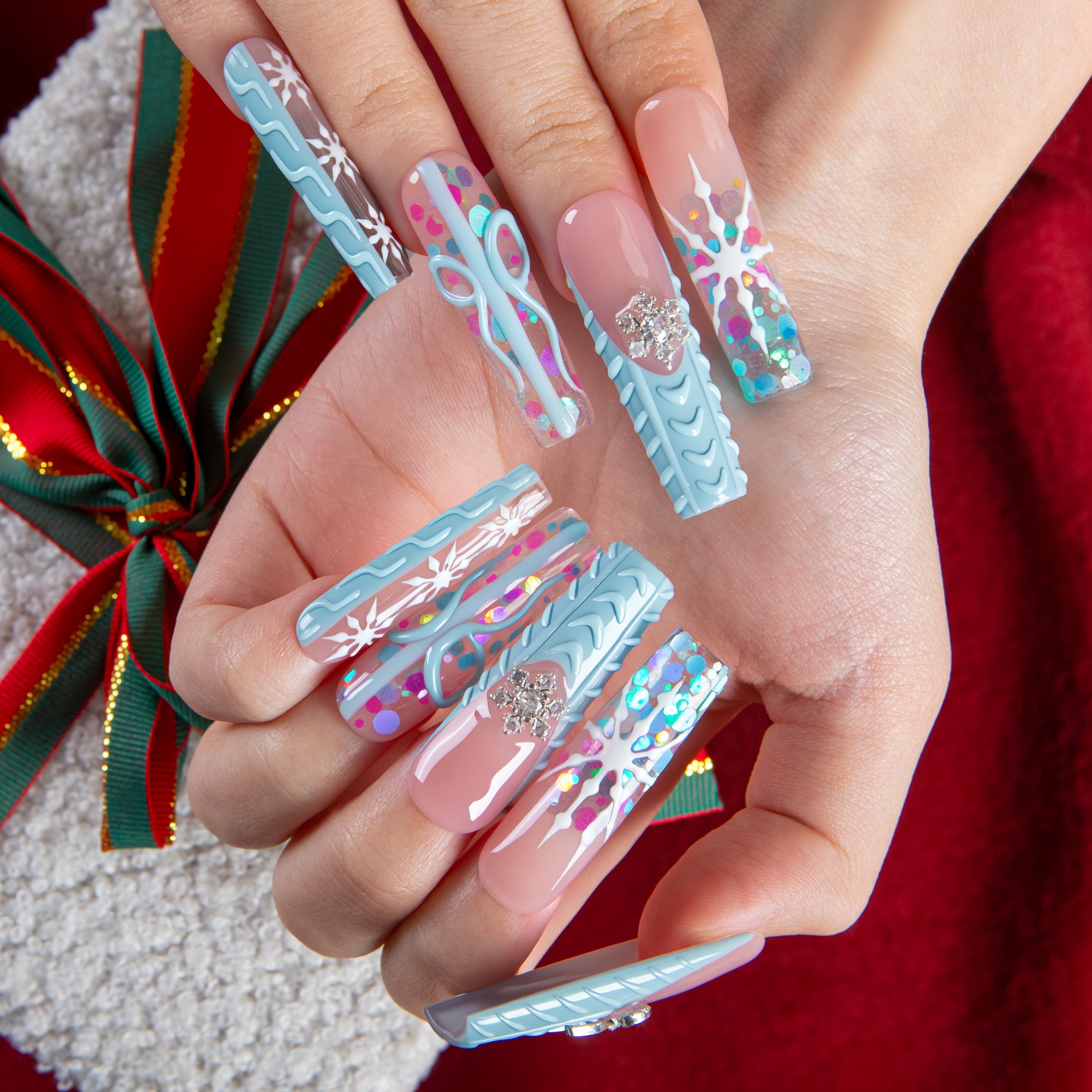 Winter Cozy Handmade Square Nails H677 RTS