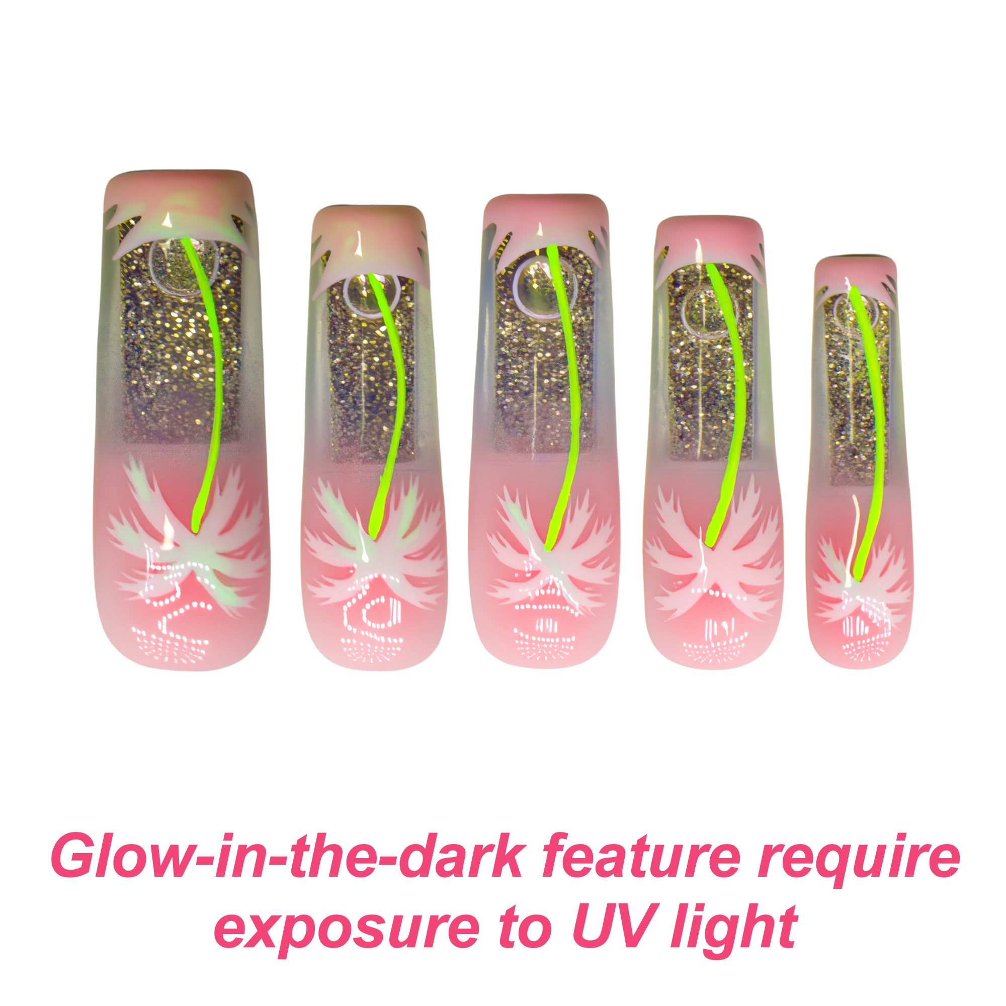 Golden Coast Handmade Fluid Glitter Nails GLOW IN THE DARK H679