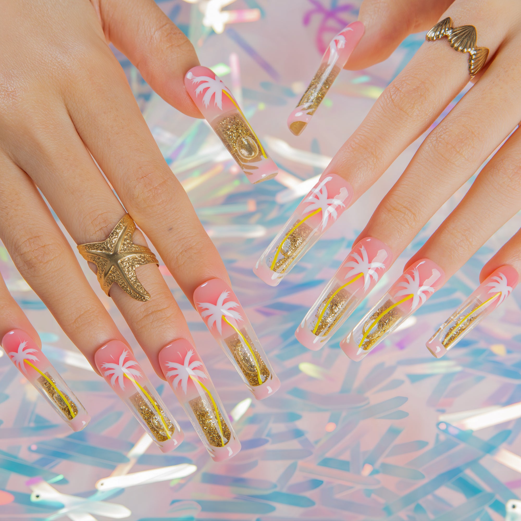 Golden Coast Handmade Fluid Glitter Nails GLOW IN THE DARK H679
