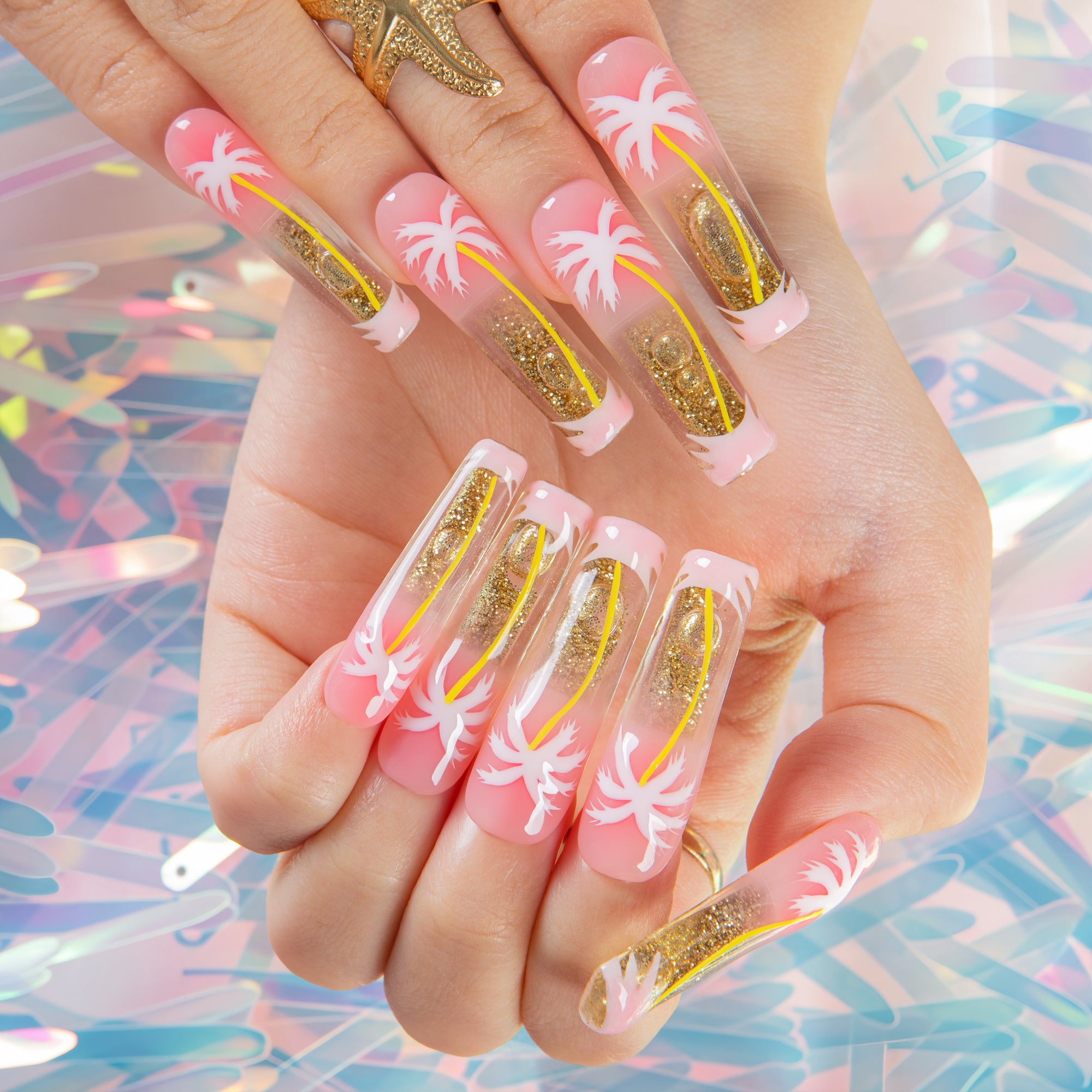 Golden Coast Handmade Fluid Glitter Nails GLOW IN THE DARK H679