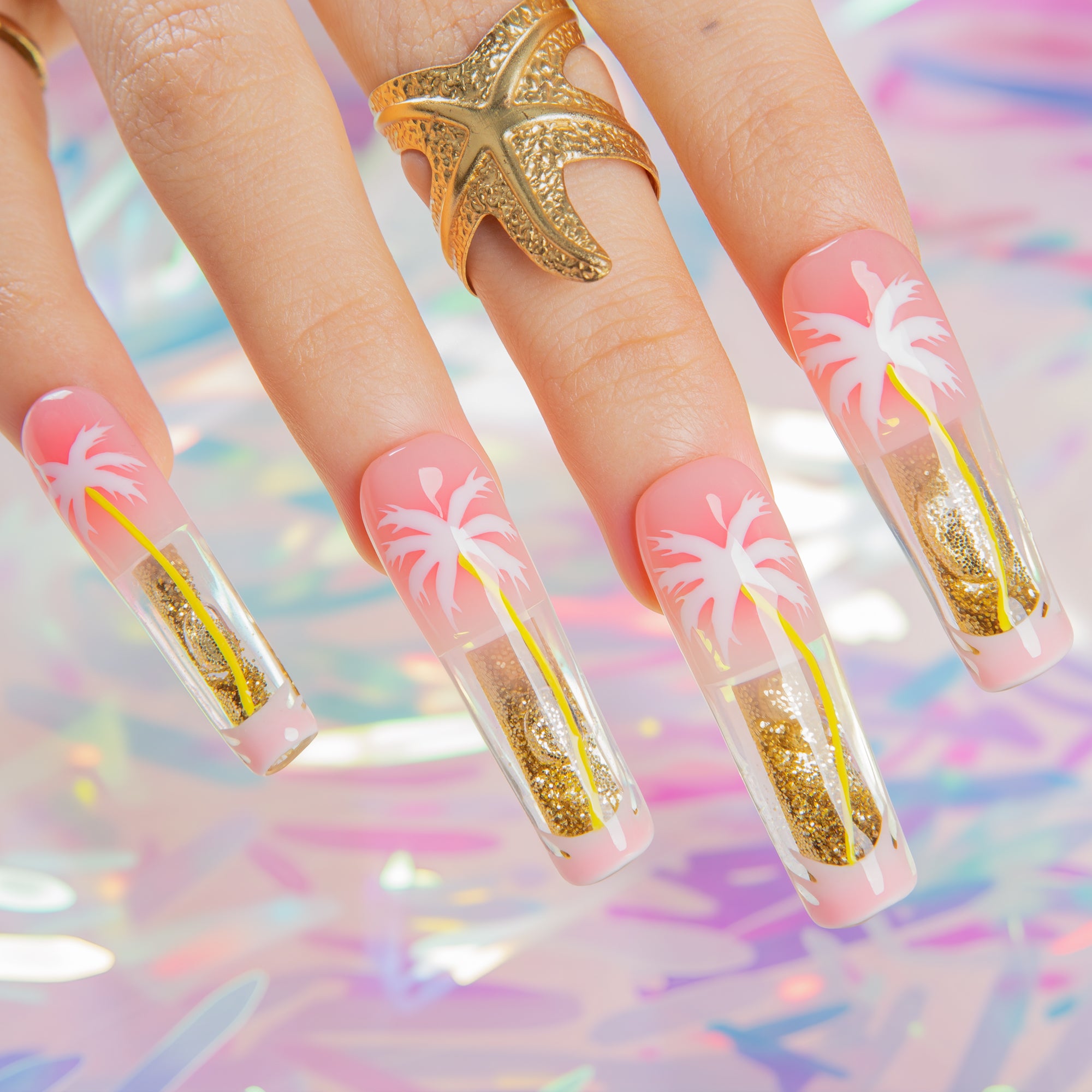 Golden Coast Handmade Fluid Glitter Nails GLOW IN THE DARK H679