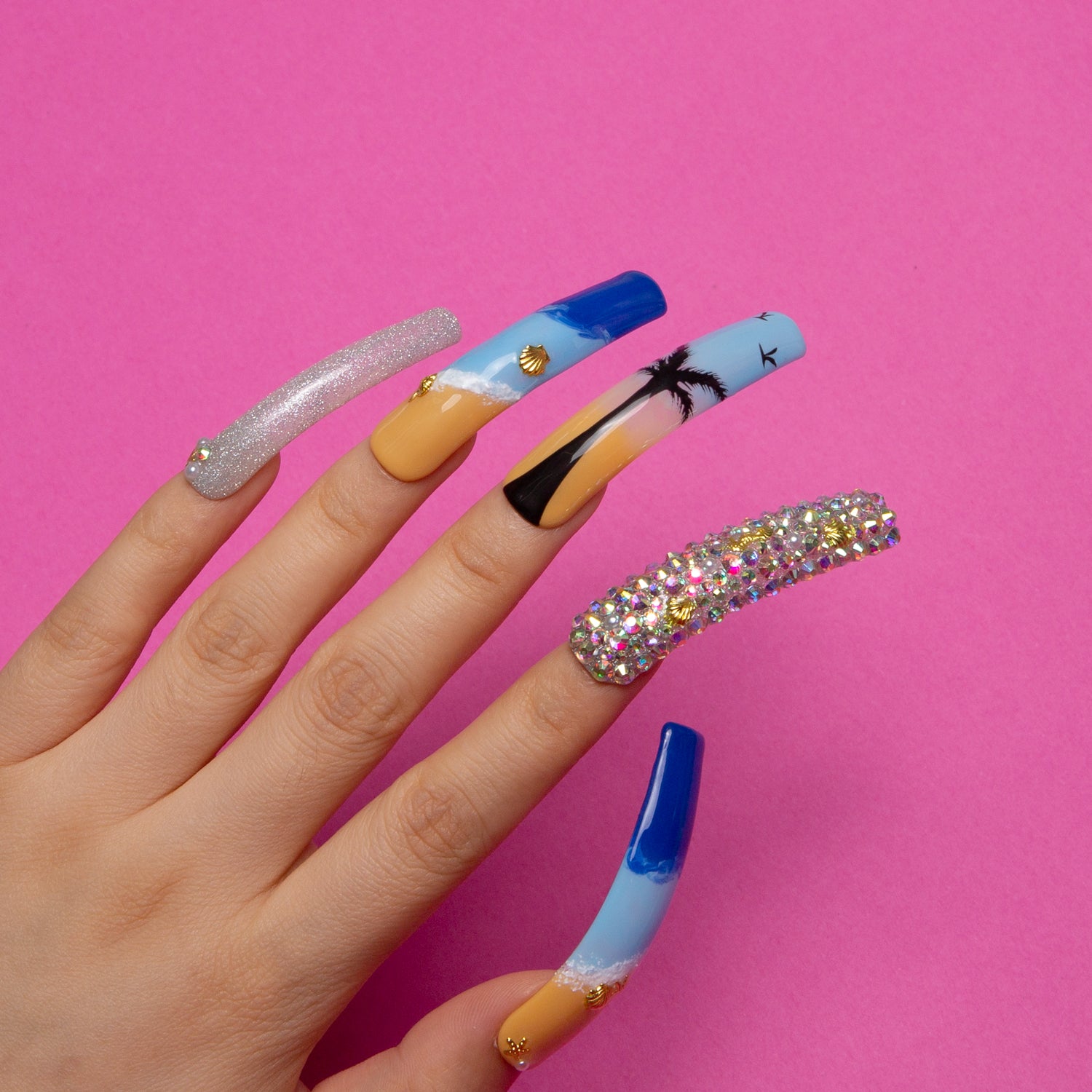 Beach Vacation blue french tip Curve nails H68