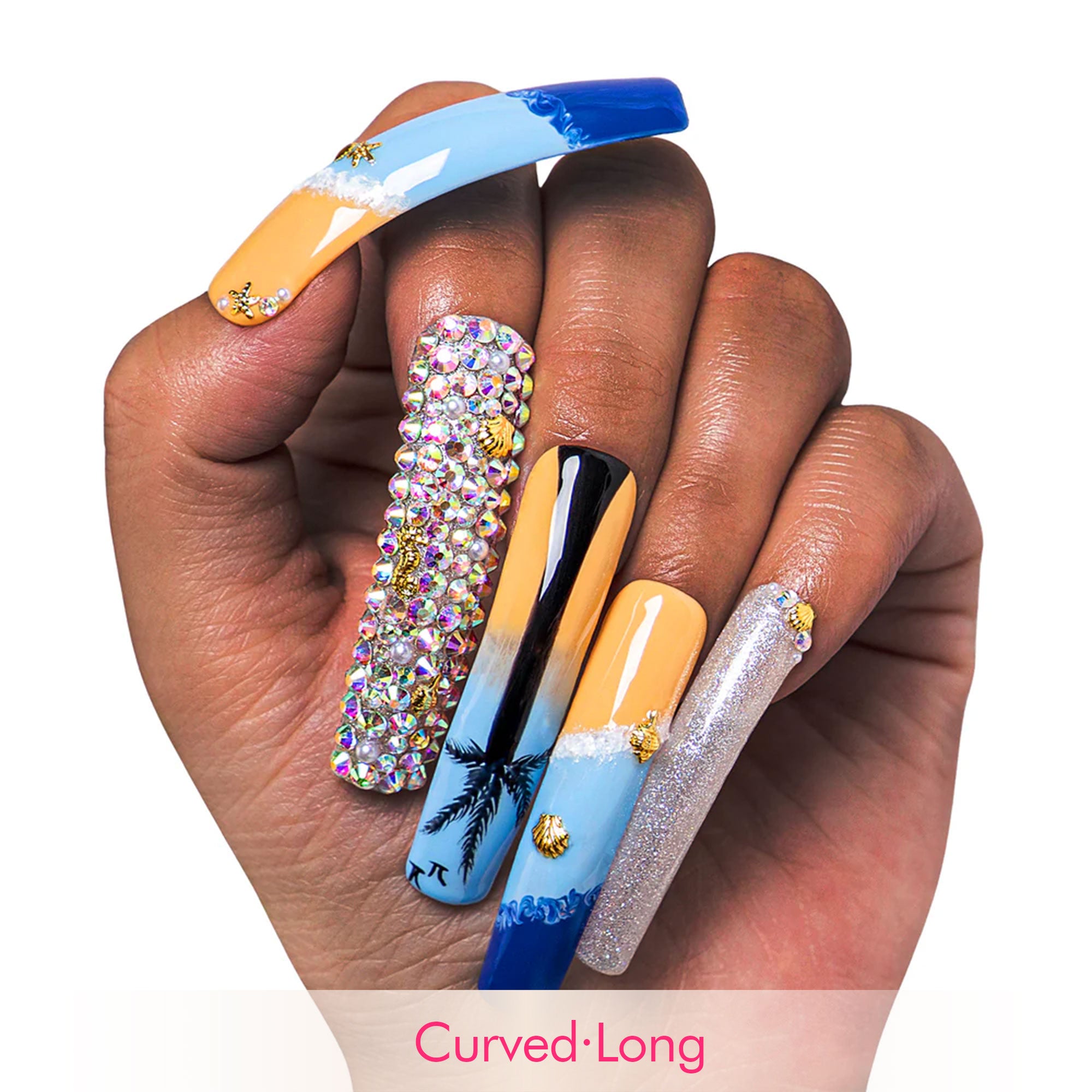 Beach Vacation Blue Handmade Nails H68