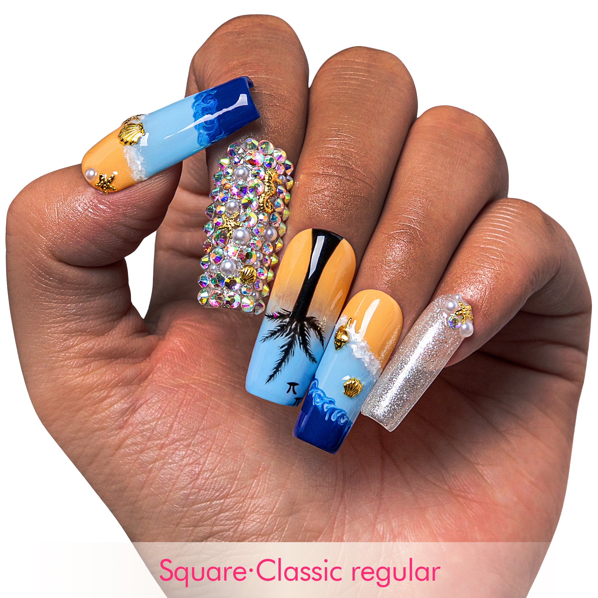 Beach Vacation Blue Handmade Nails H68
