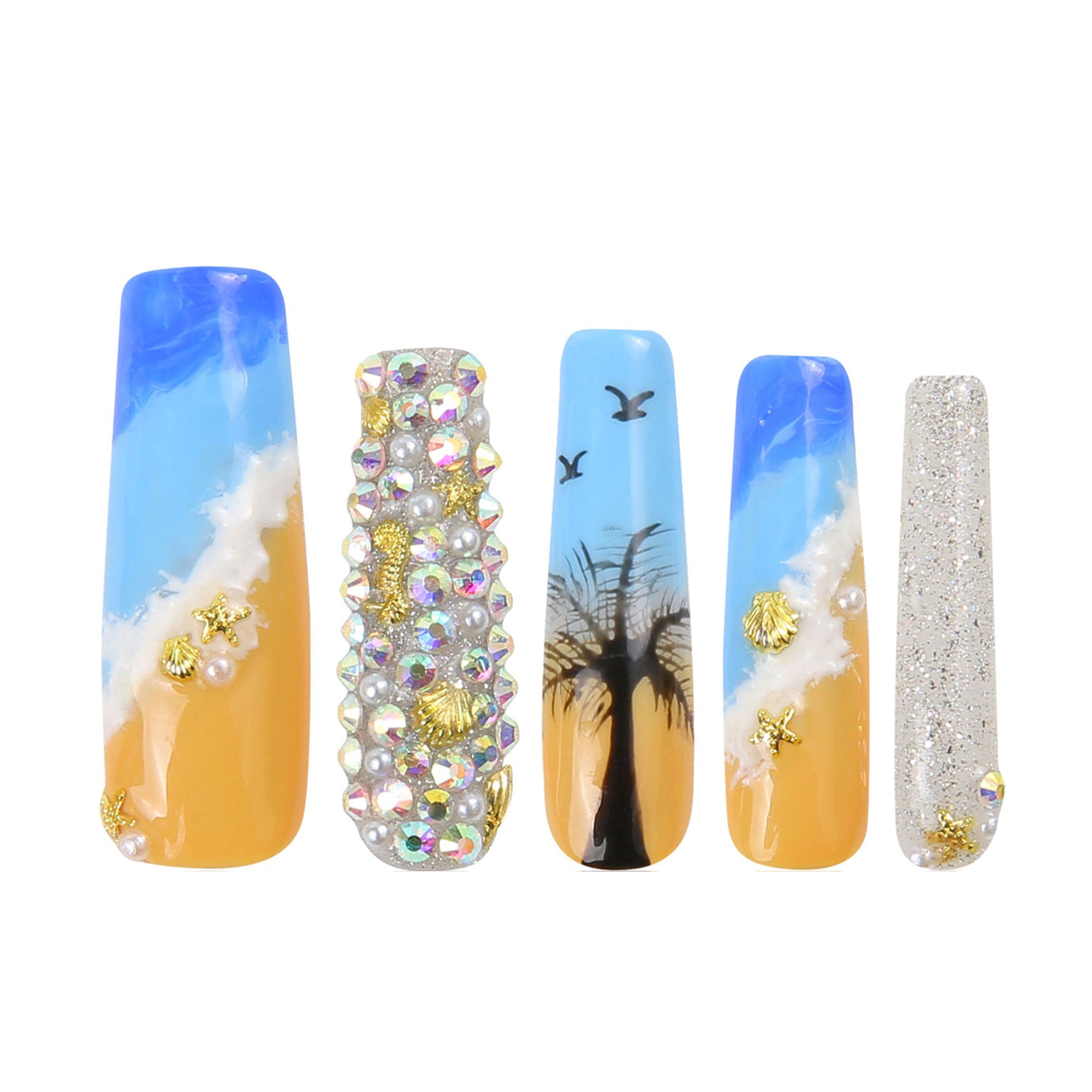 Beach Vacation Blue Handmade Nails H68