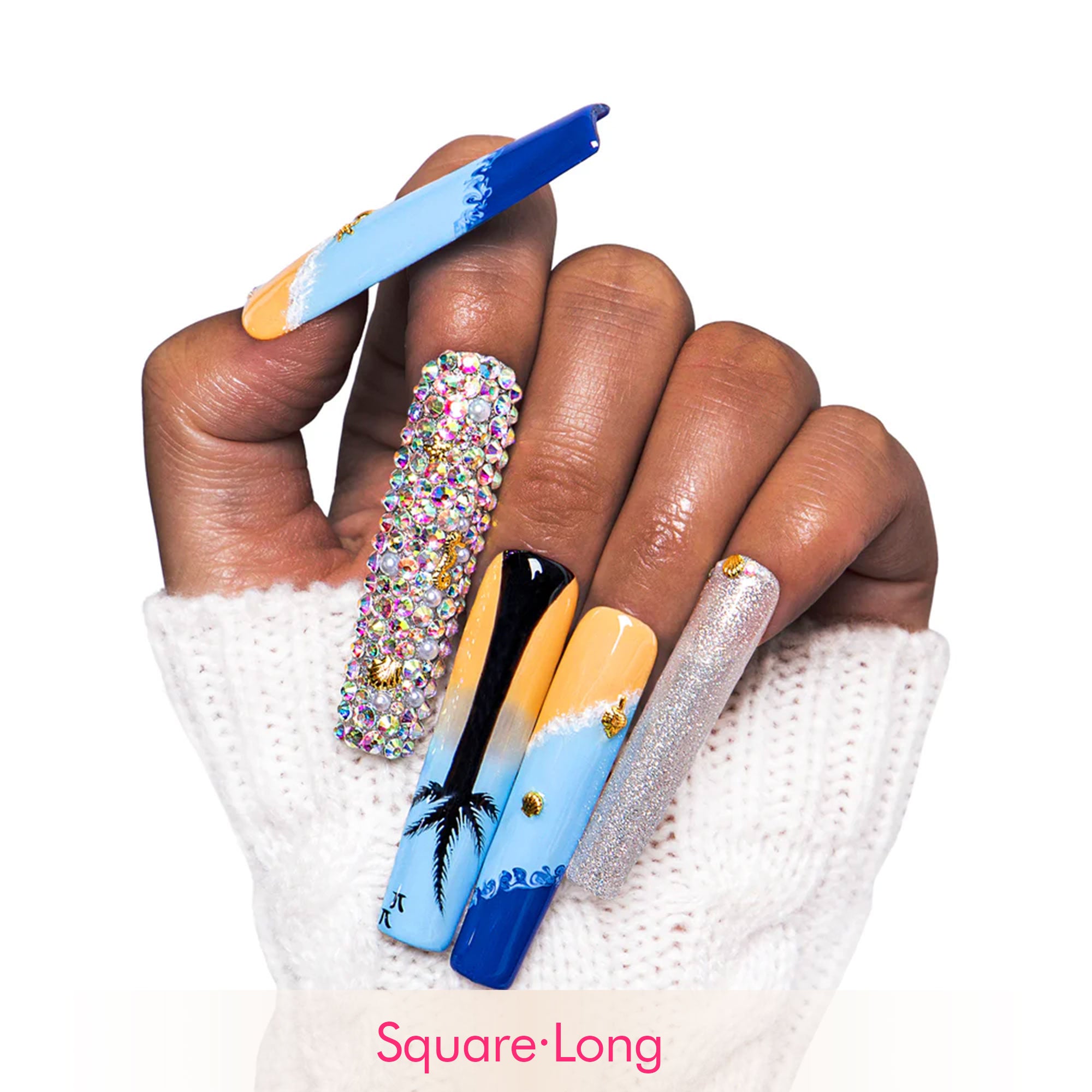 Beach Vacation Blue Handmade Nails H68