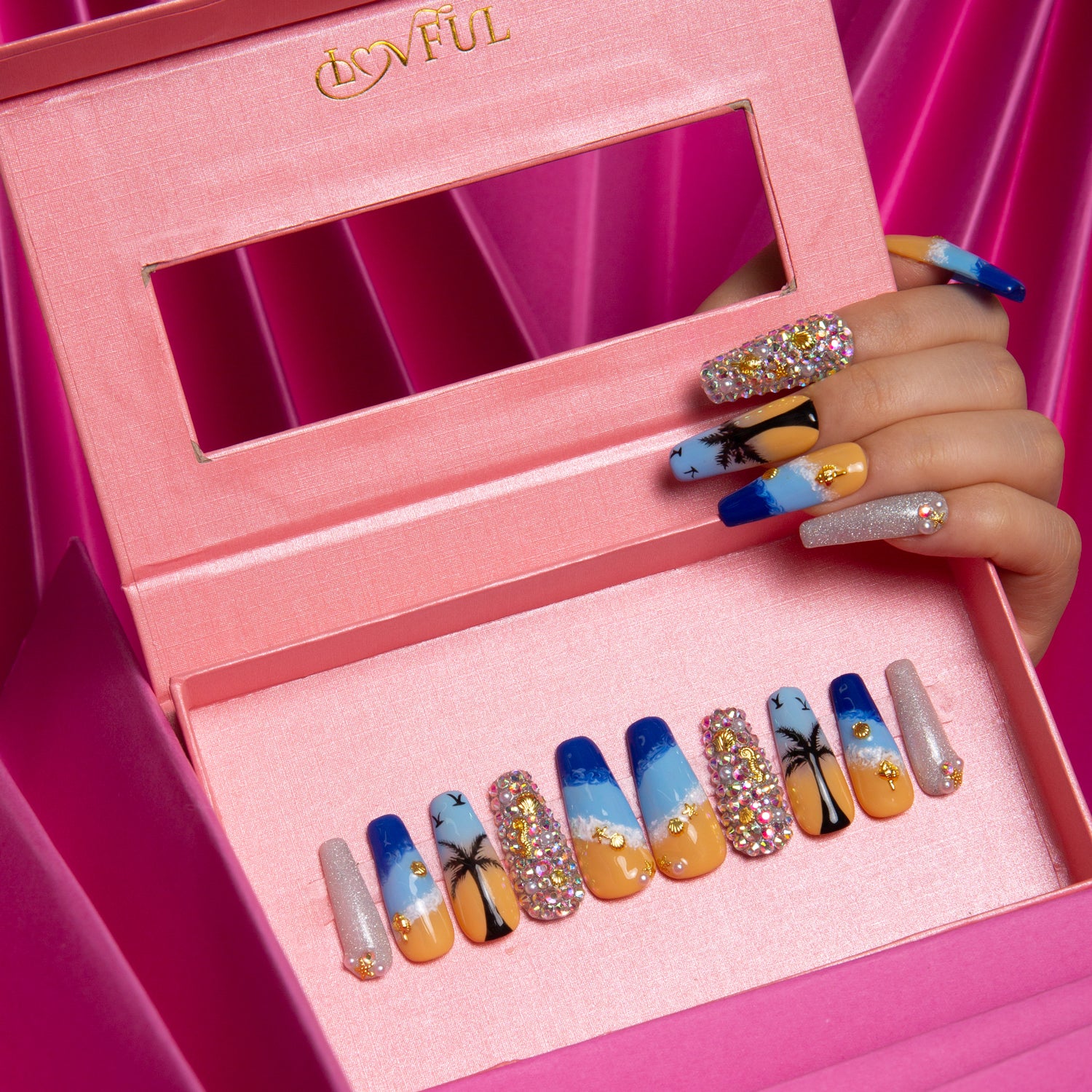 Beach Vacation blue french tip Coffin nails H68