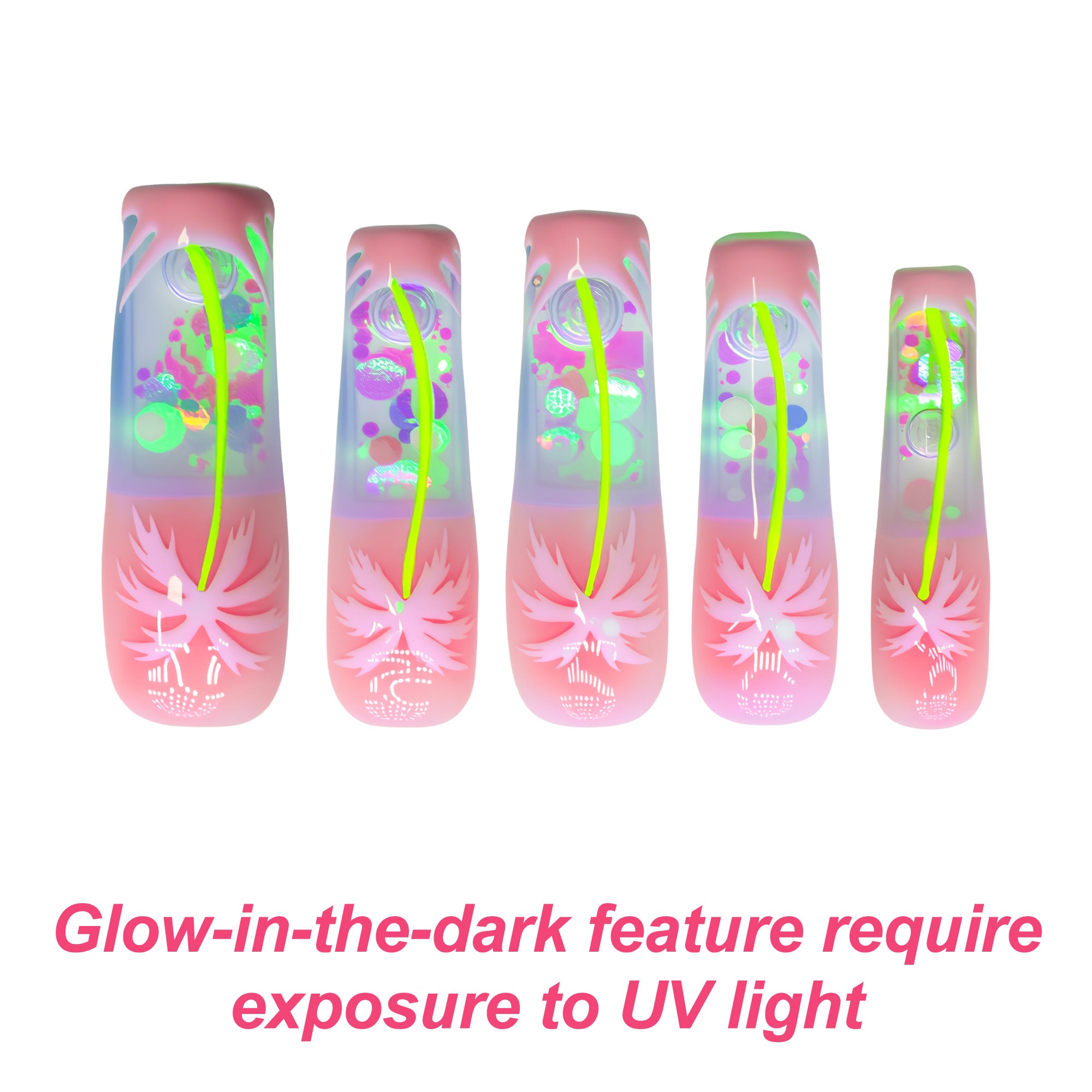 Moonlit Coast Handmade Fluid Glitter Nails GLOW IN THE DARK H680