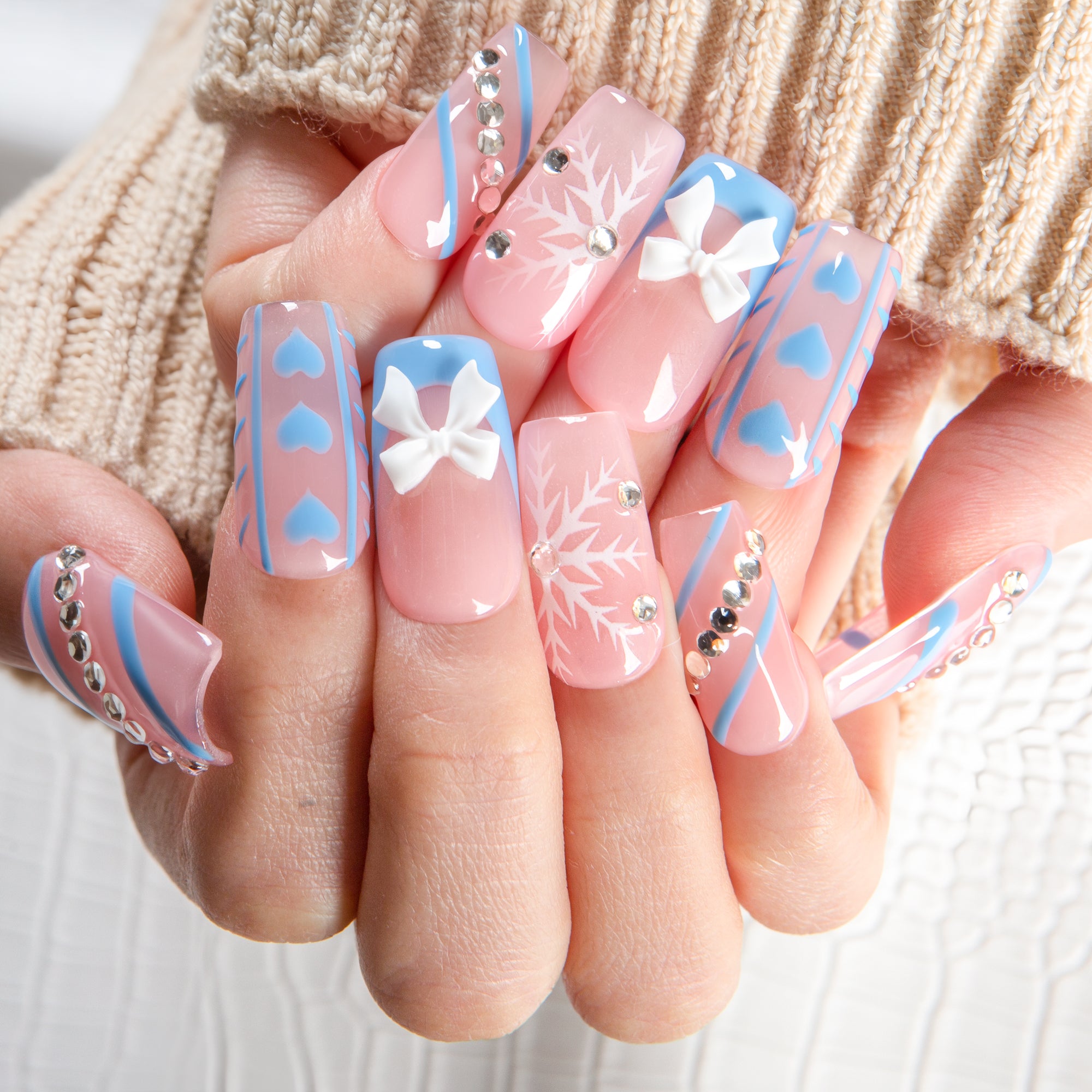 Blue Frosty Handmade Nails H687